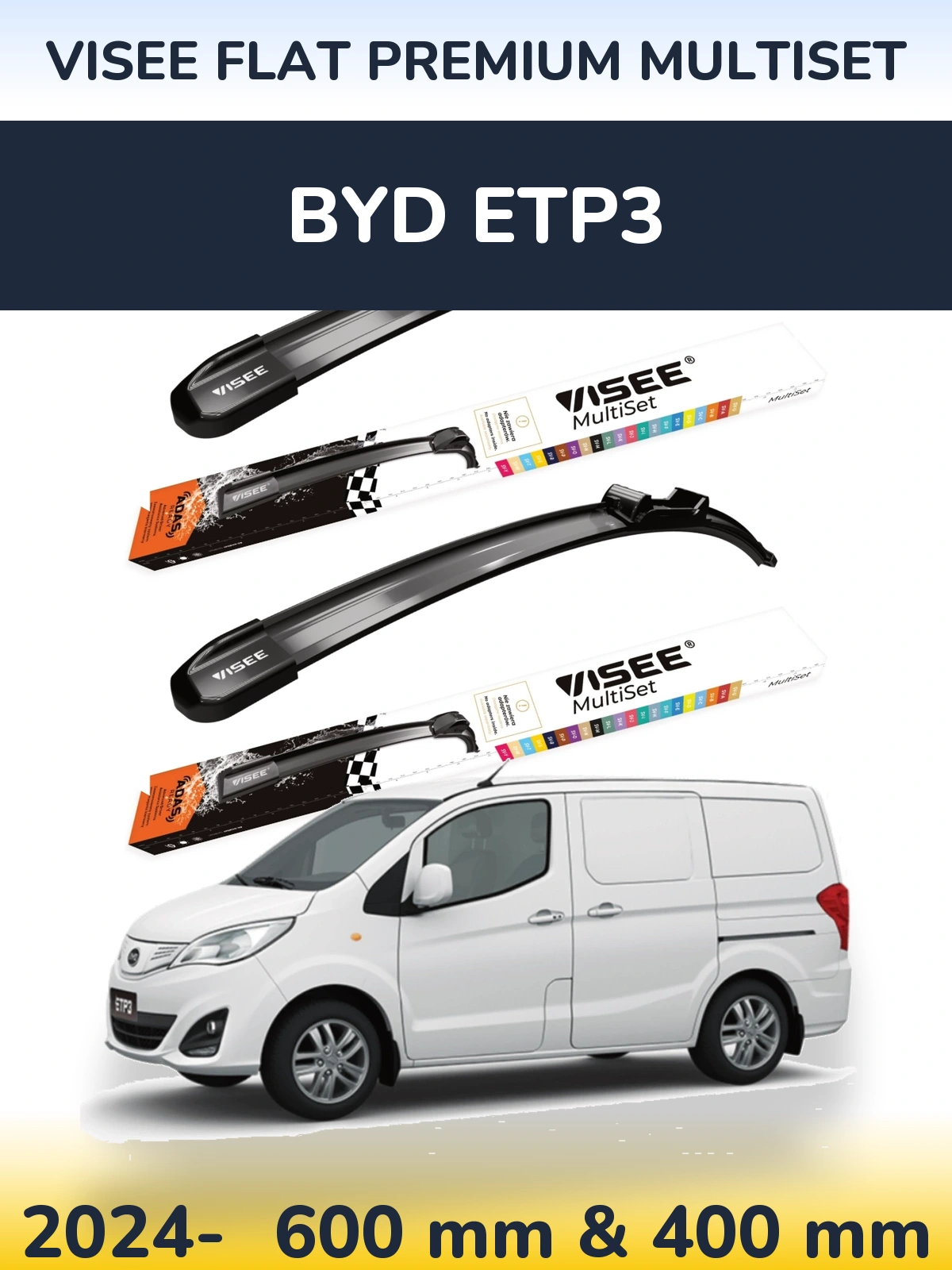 Komplet przednich wycieraczek VISEE FLAT PREMIUM MultiSet 600 & 400 mm do BYD ETP3 2024-2026