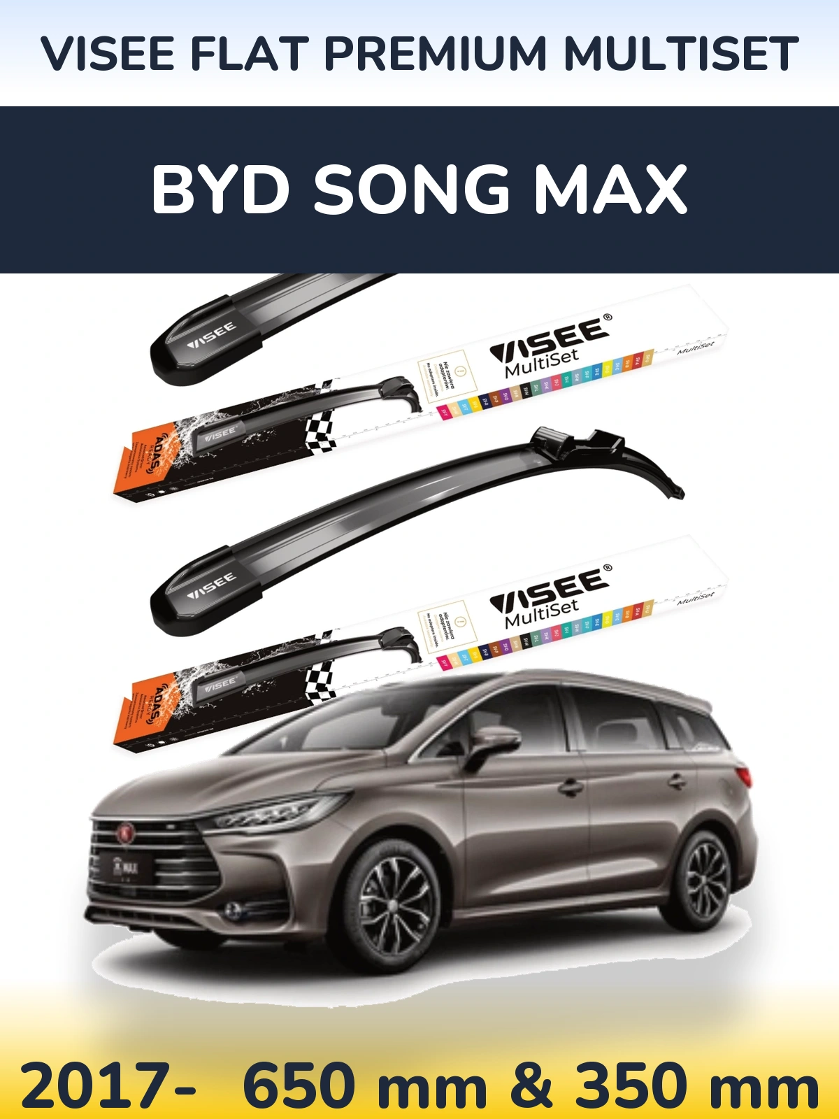 Front wiper blade set VISEE FLAT PREMIUM MultiSet 650 & 350 mm for BYD Song Max 2017-2026