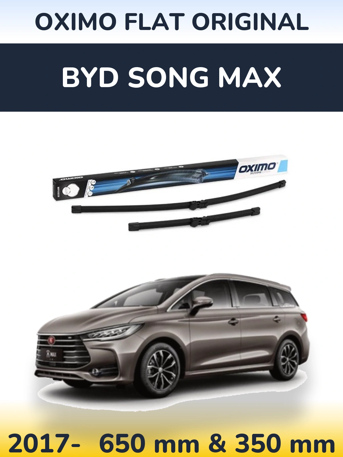 Комплект передних дворников Oximo Flat Original 650 & 350 мм для BYD Song Max 2017-2026