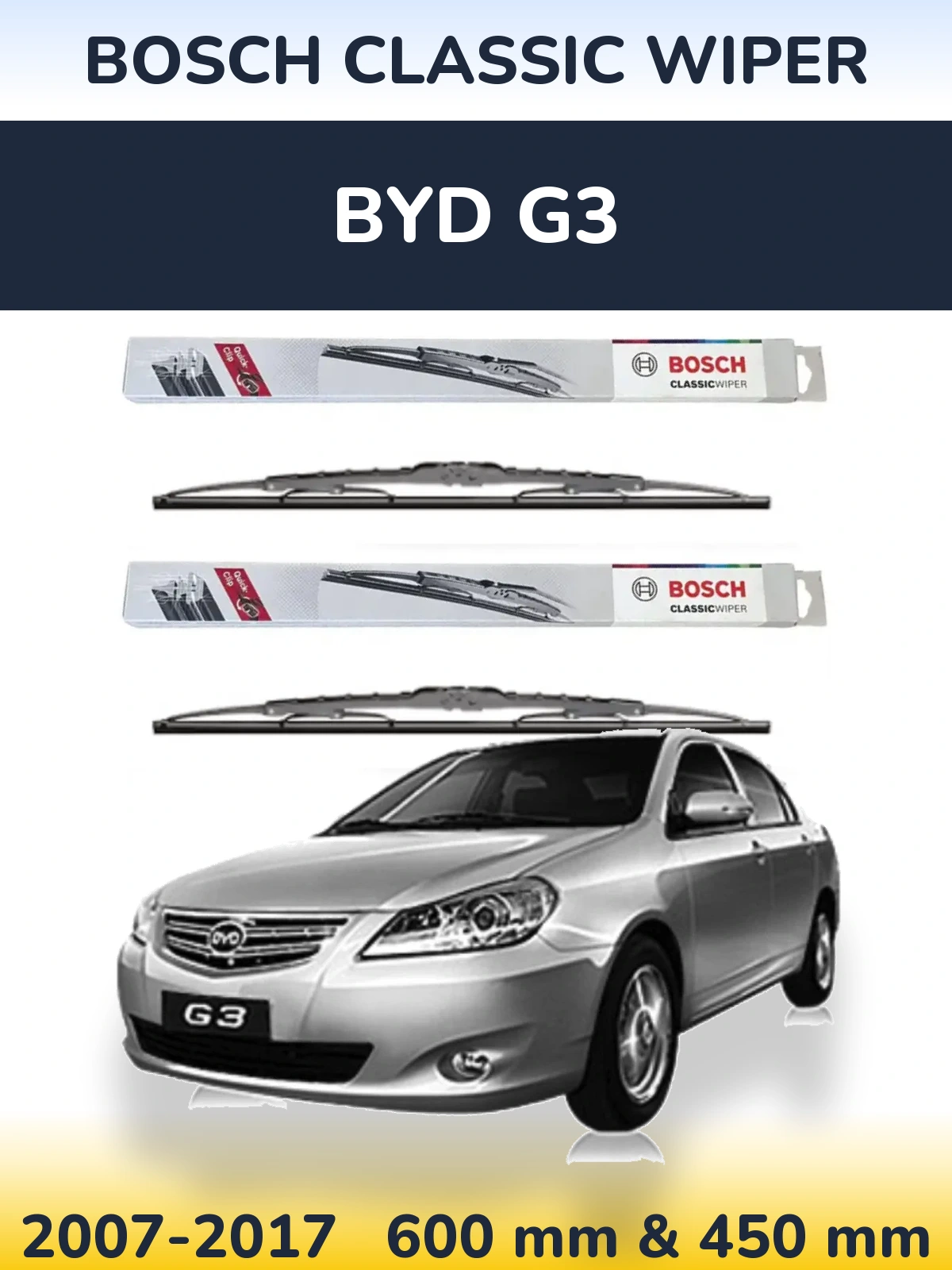Комплект передних дворников BOSCH Classic Wiper 600 & 450 мм для BYD G3 2007-2017