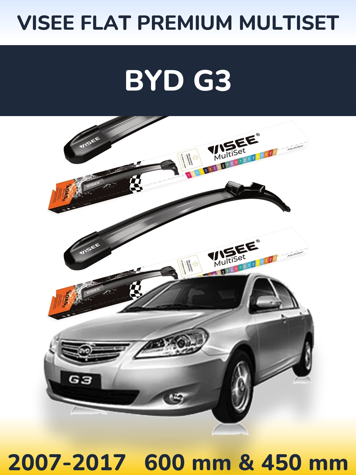 Комплект передніх щіток VISEE FLAT PREMIUM MultiSet 600 & 450 мм для BYD G3 2007-2017