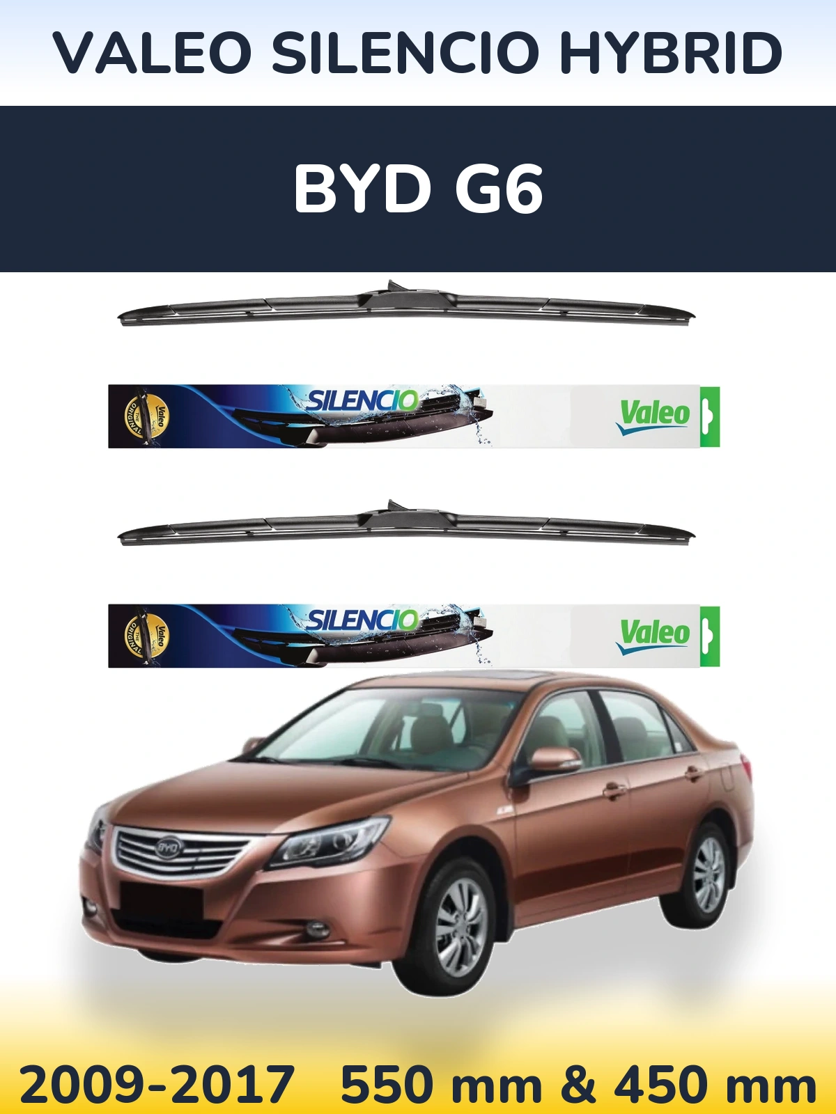 Комплект передних дворников Valeo Silencio Hybrid 550 & 450 мм для BYD G6 2009-2017