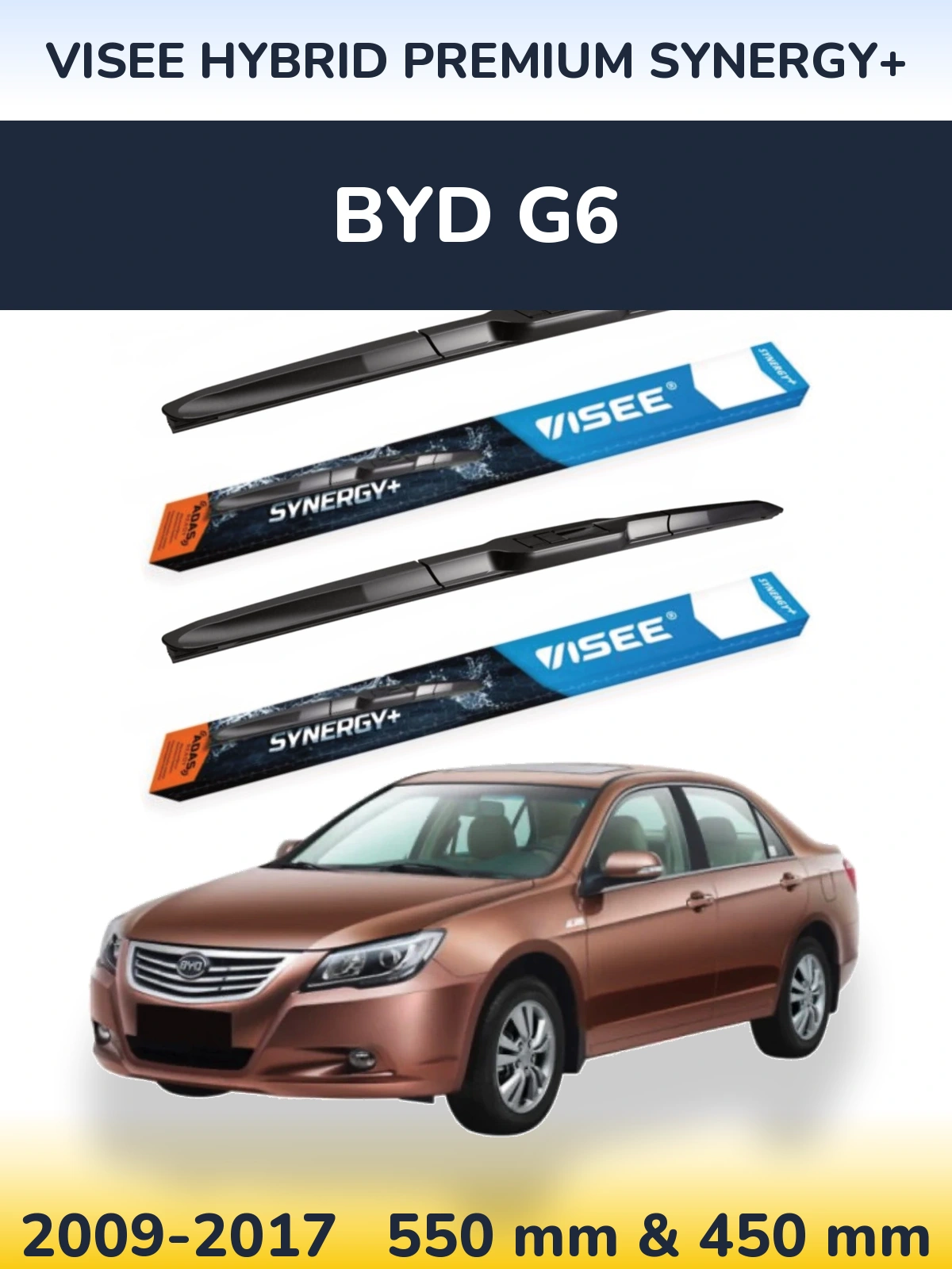 Комплект передних дворников VISEE HYBRID PREMIUM SYNERGY+ 550 & 450 мм для BYD G6 2009-2017