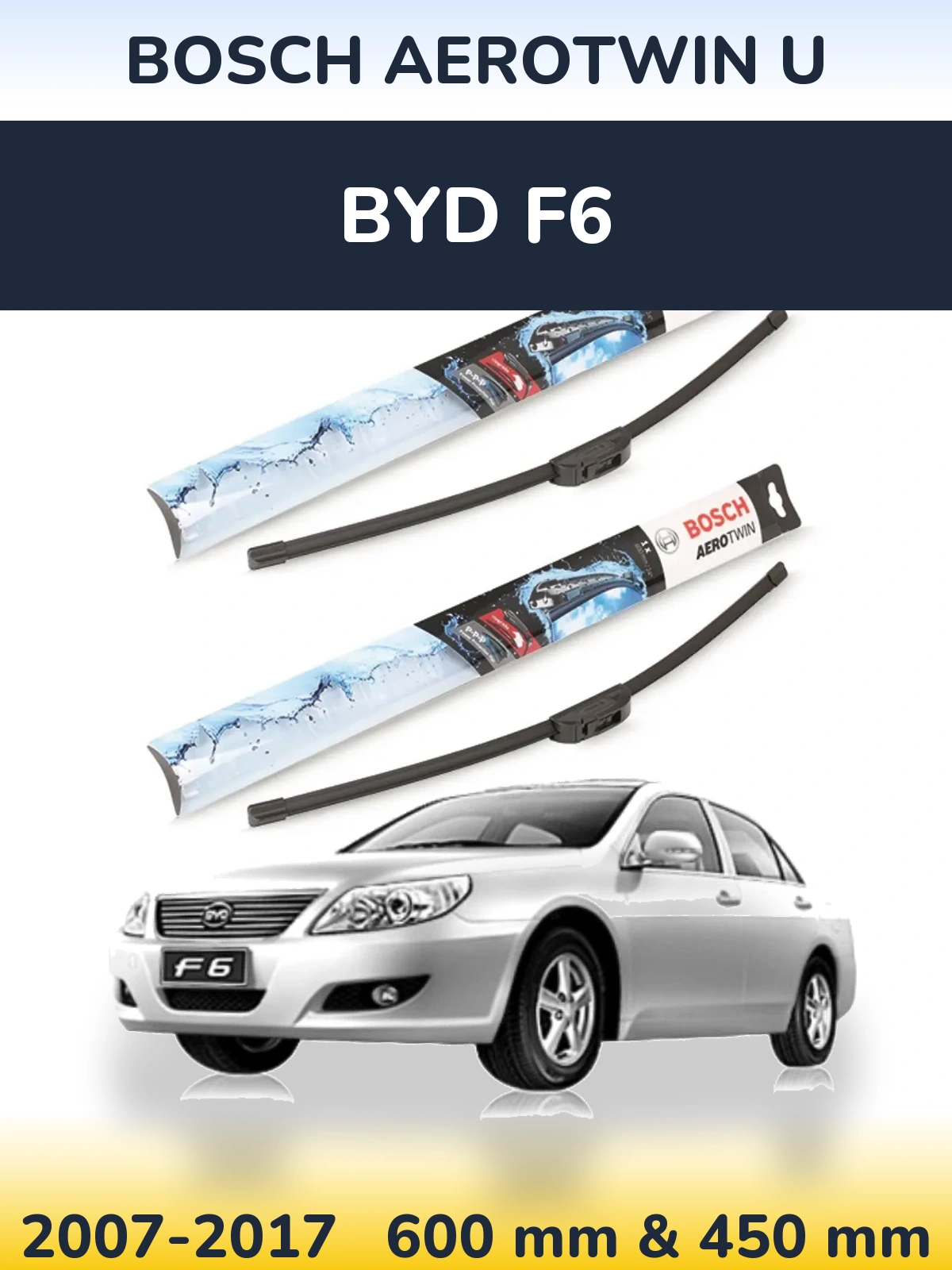 Komplet przednich wycieraczek BOSCH AeroTwin U 600 & 450 mm do BYD F6 2007-2017