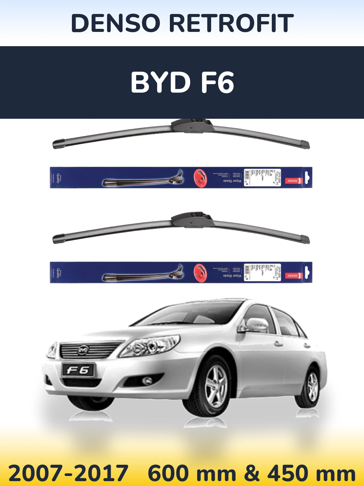 Комплект передних дворников Denso Retrofit 600 & 450 мм для BYD F6 2007-2017