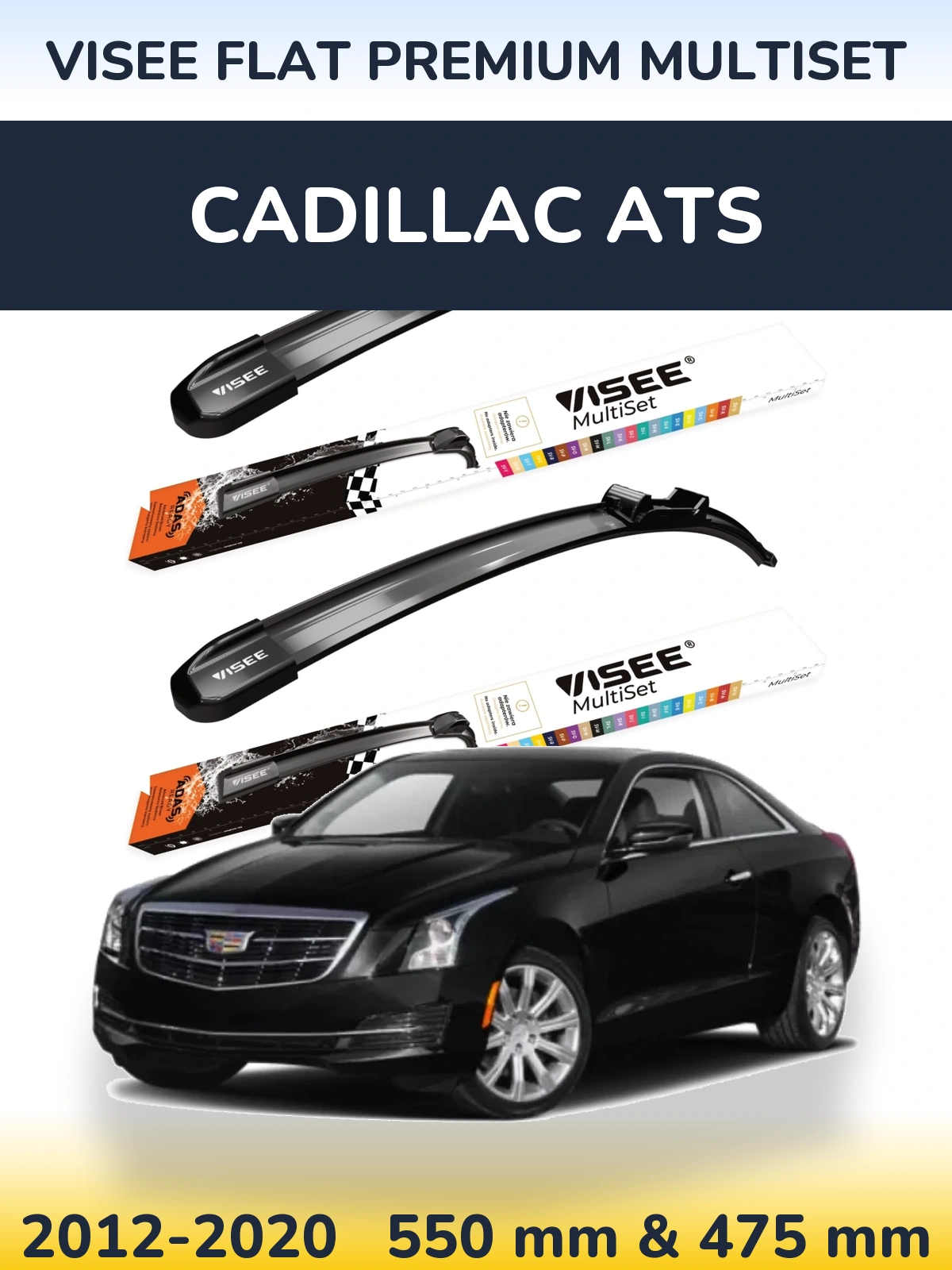 Komplet przednich wycieraczek VISEE FLAT PREMIUM MultiSet 550 & 475 mm do Cadillac ATS 2012-2020