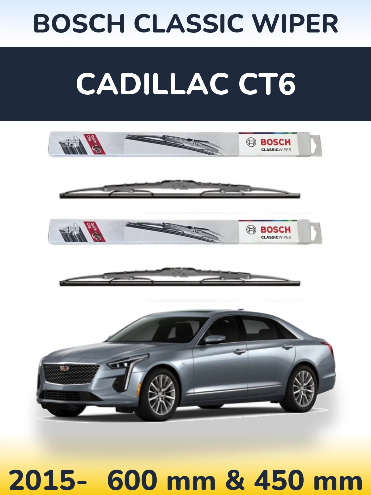 Комплект передних дворников BOSCH Classic Wiper 600 & 450 мм для Cadillac CT6 2015-2026