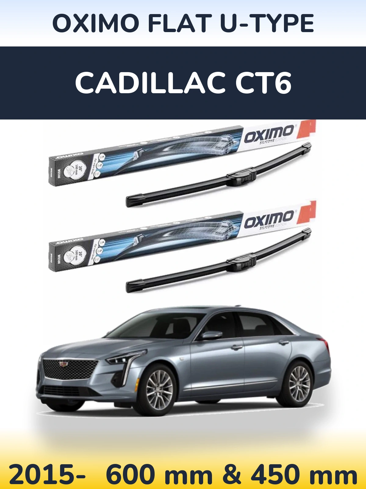 Комплект передних дворников Oximo Flat U-type 600 & 450 мм для Cadillac CT6 2015-2026
