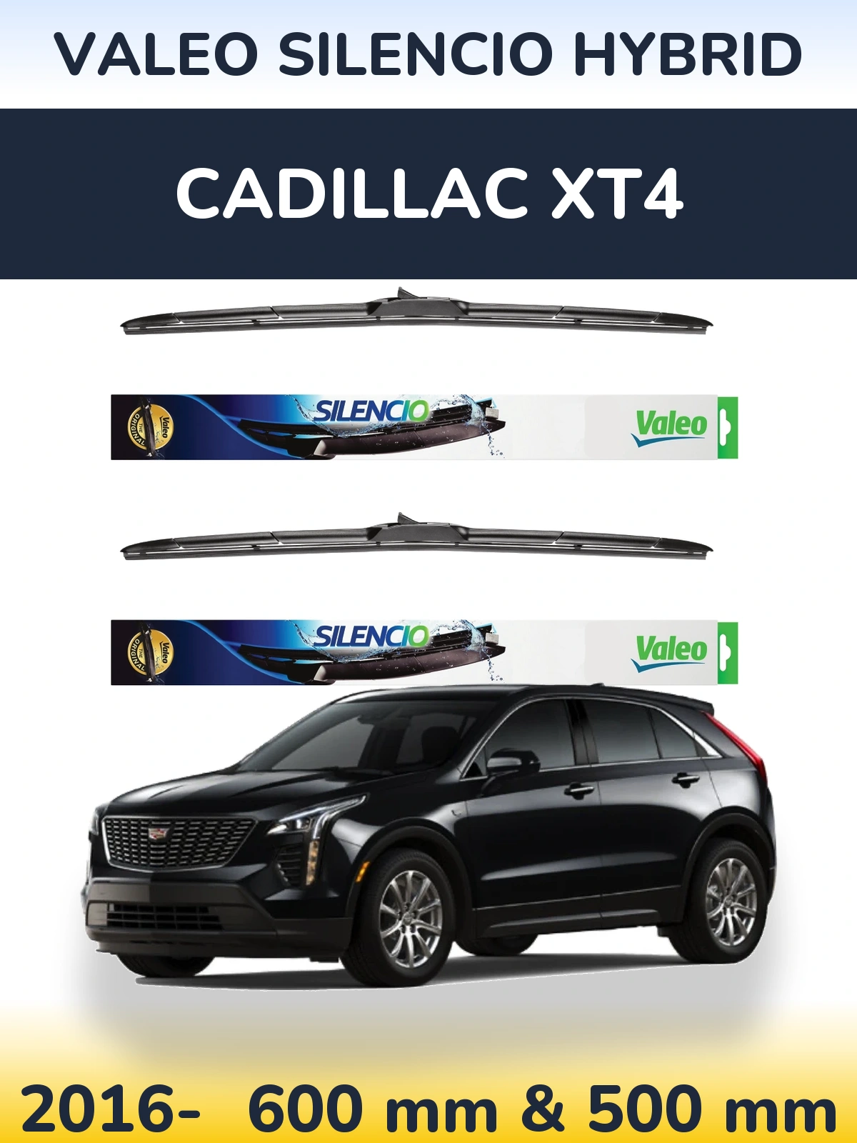 Komplet przednich wycieraczek Valeo Silencio Hybrid 600 & 500 mm do Cadillac XT4 2016-2026