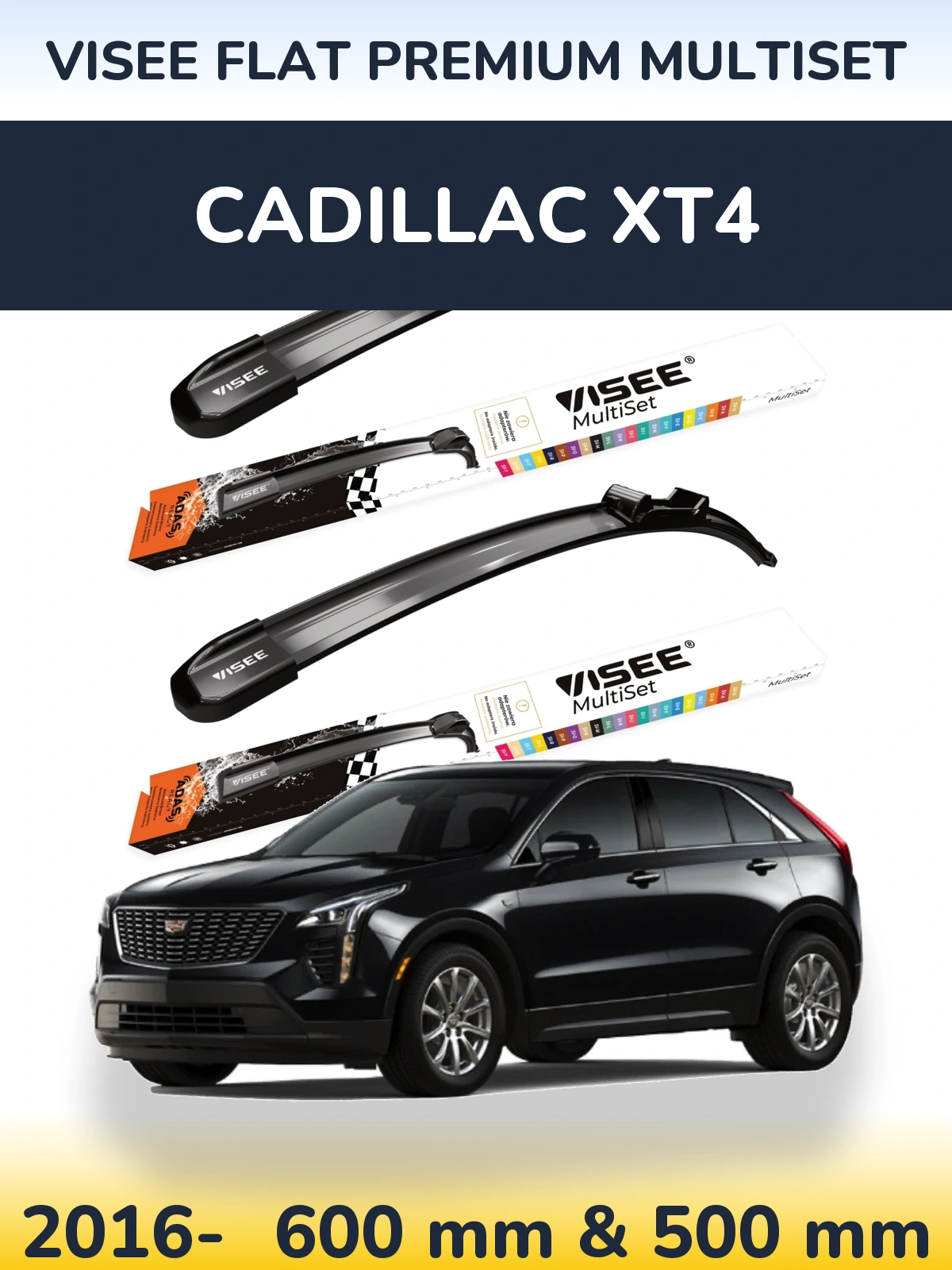 Комплект передніх щіток VISEE FLAT PREMIUM MultiSet 600 & 500 мм для Cadillac XT4 2016-2026