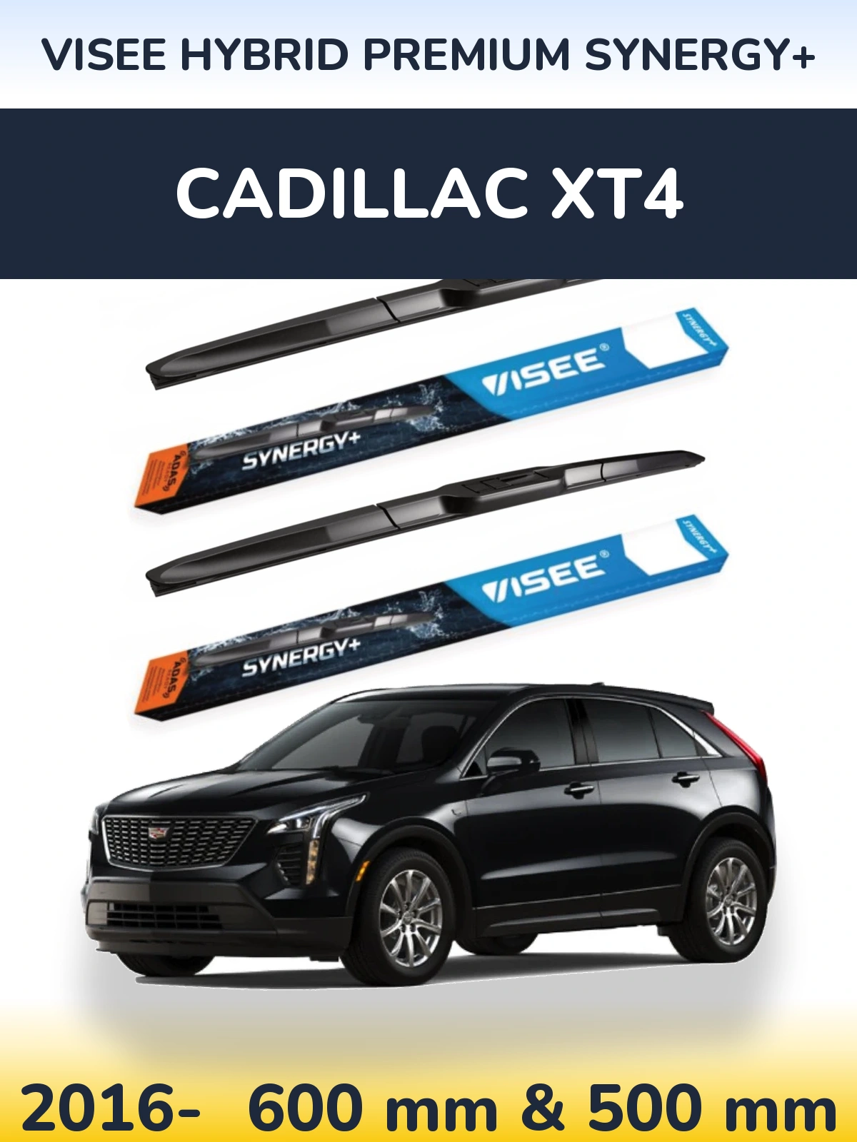 Komplet przednich wycieraczek VISEE HYBRID PREMIUM SYNERGY+ 600 & 500 mm do Cadillac XT4 2016-2026