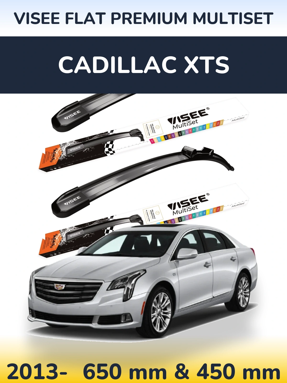 Front wiper blade set VISEE FLAT PREMIUM MultiSet 650 & 450 mm for Cadillac XTS 2013-2026