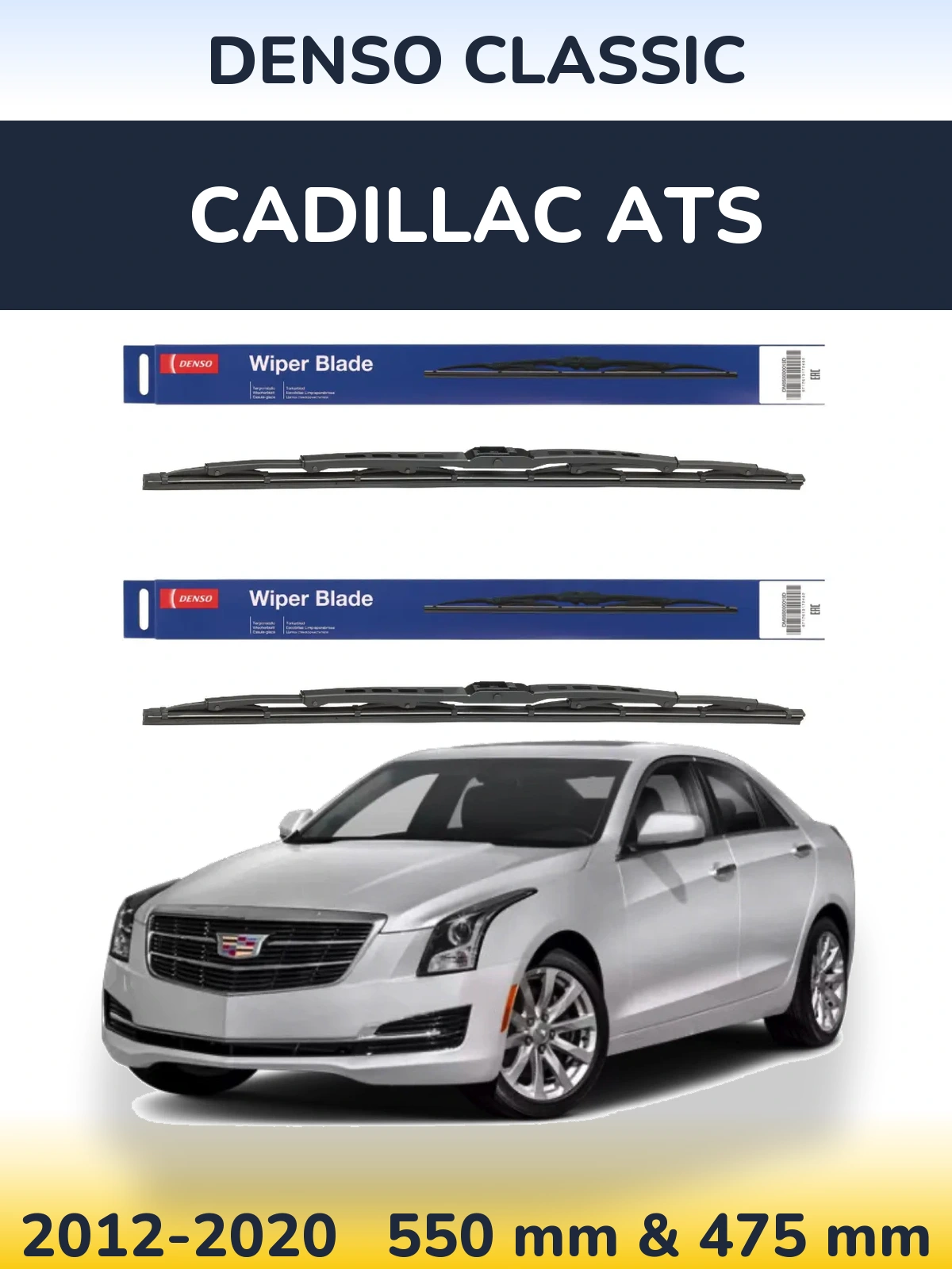 Front wiper blade set Denso Classic 550 & 475 mm for Cadillac ATS 2012-2020