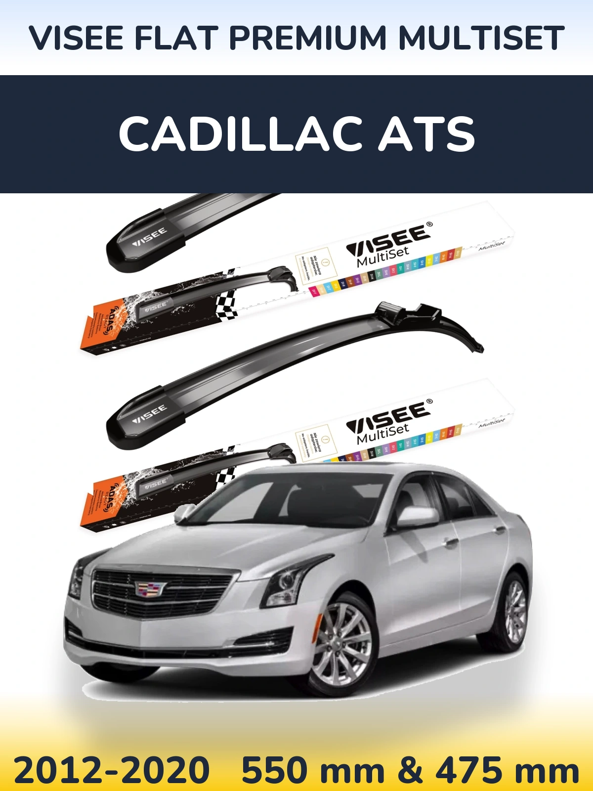 Комплект передних дворников VISEE FLAT PREMIUM MultiSet 550 & 475 мм для Cadillac ATS 2012-2020