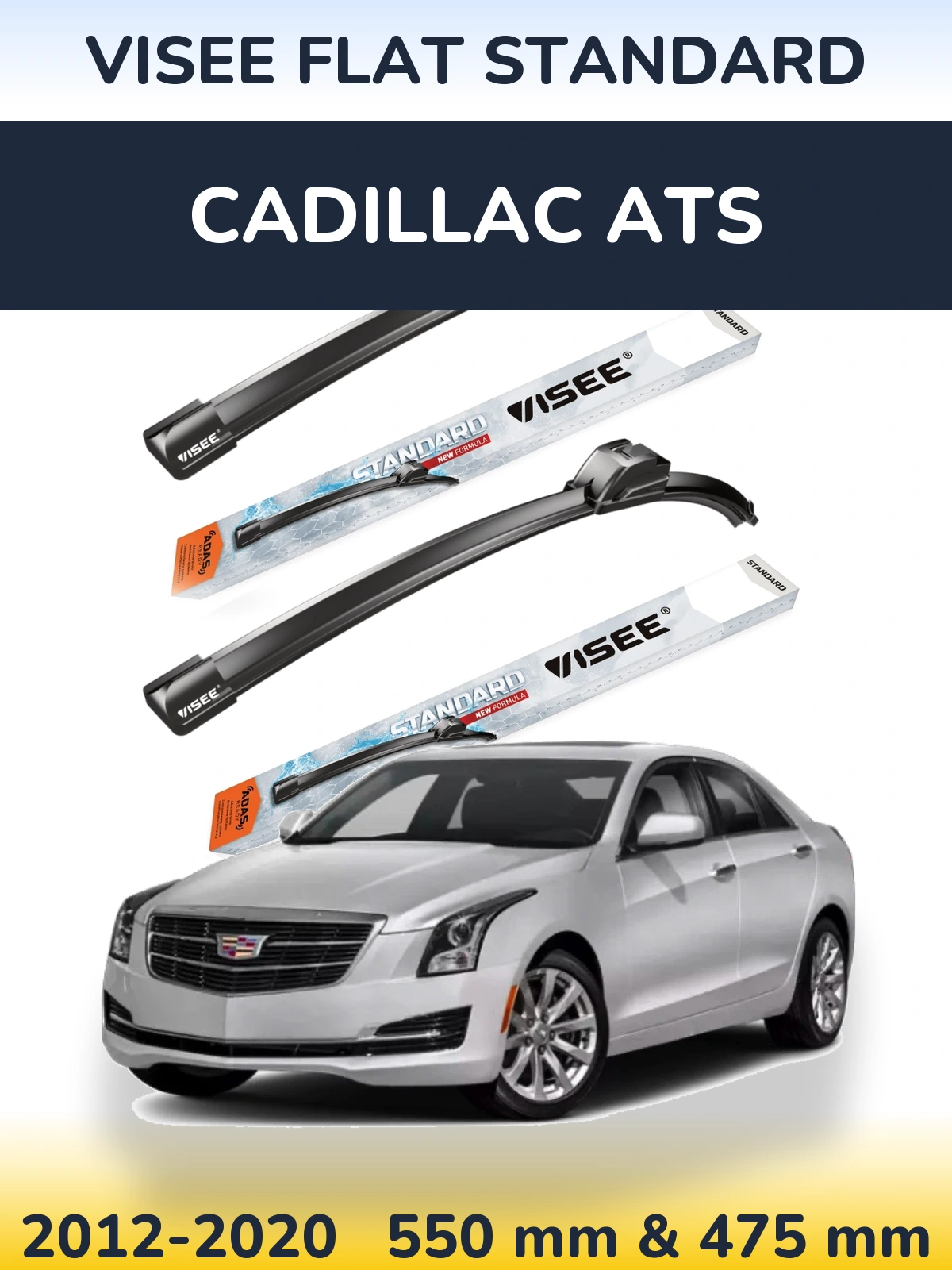 Комплект передних дворников VISEE FLAT STANDARD 550 & 475 мм для Cadillac ATS 2012-2020