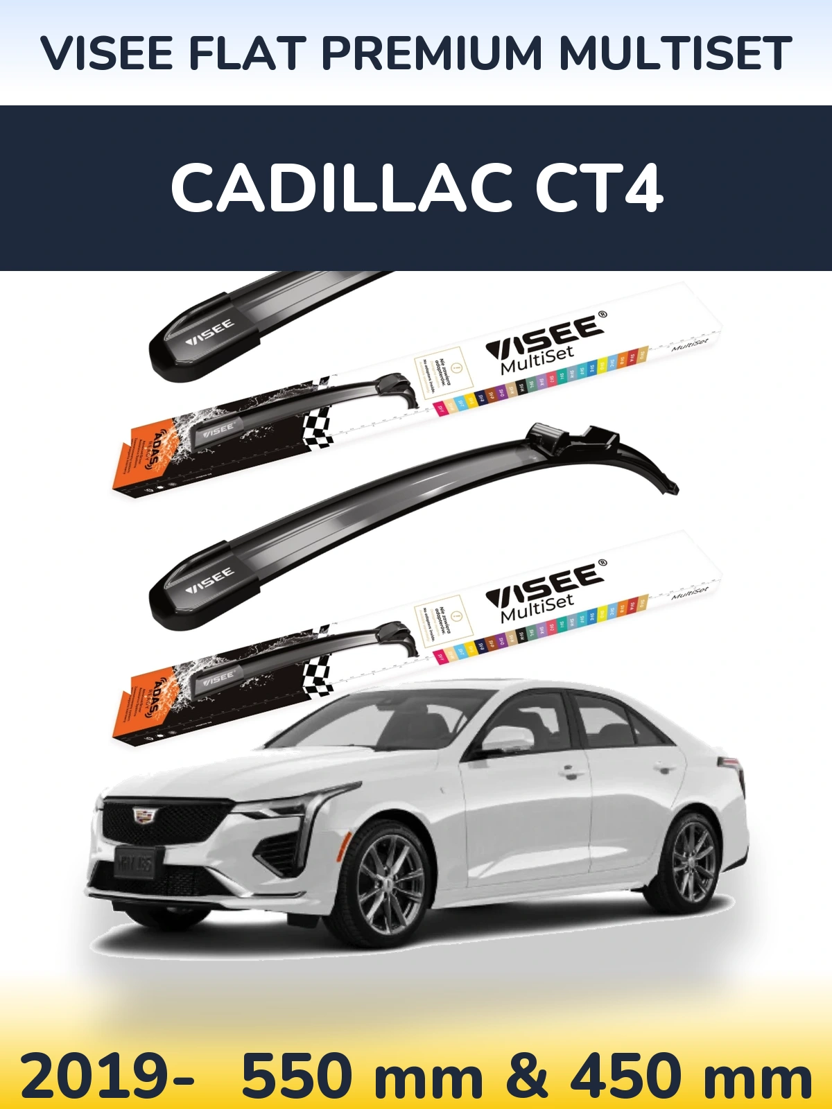 Комплект передних дворников VISEE FLAT PREMIUM MultiSet 550 & 450 мм для Cadillac CT4 2019-2026