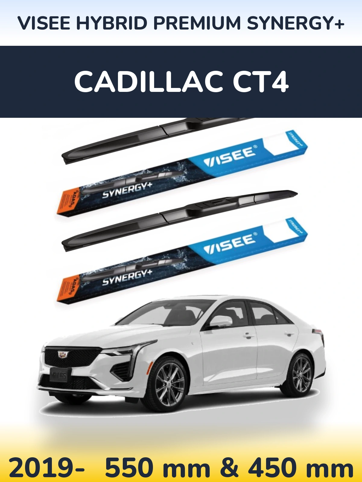 Комплект передних дворников VISEE HYBRID PREMIUM SYNERGY+ 550 & 450 мм для Cadillac CT4 2019-2026