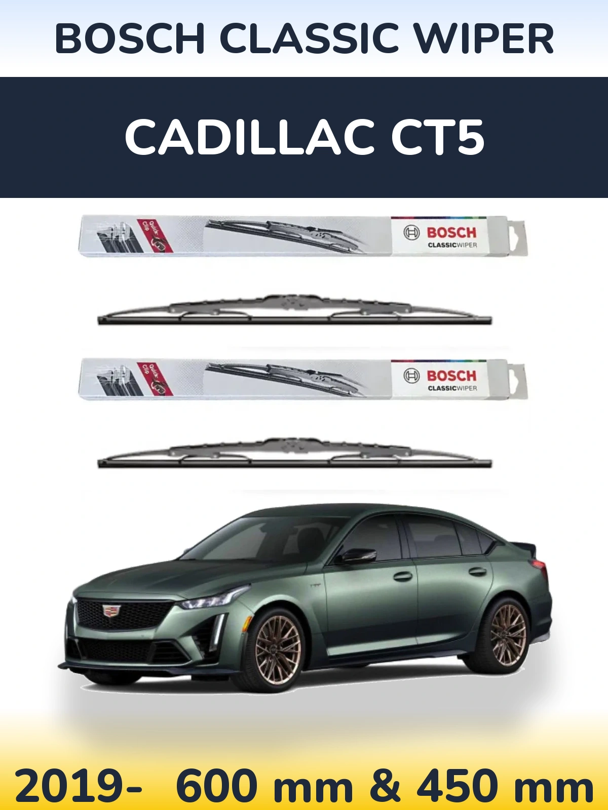 Комплект передних дворников BOSCH Classic Wiper 600 & 450 мм для Cadillac CT5 2019-2026