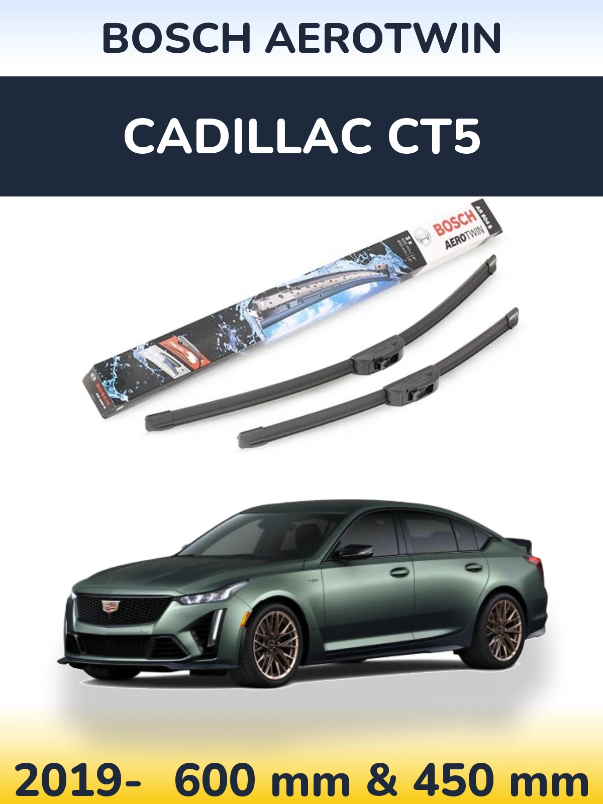 Комплект передних дворников BOSCH AeroTwin 600 & 450 мм для Cadillac CT5 2019-2026