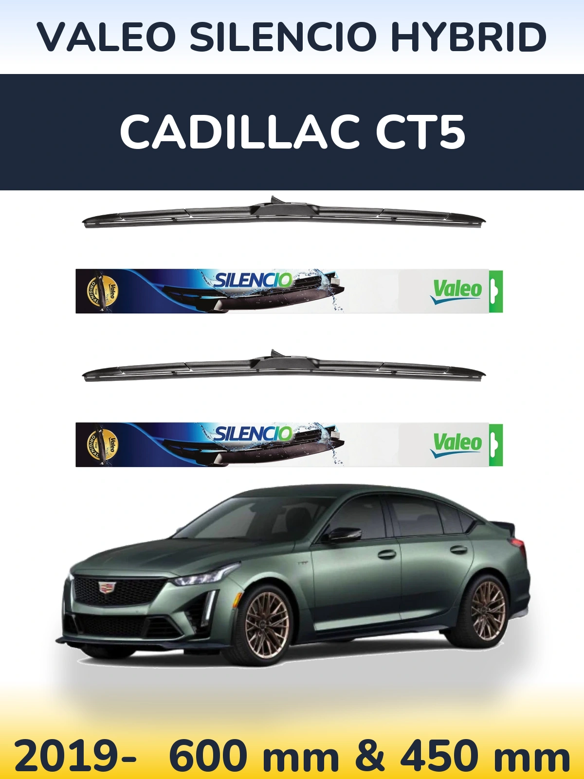 Комплект передних дворников Valeo Silencio Hybrid 600 & 450 мм для Cadillac CT5 2019-2026