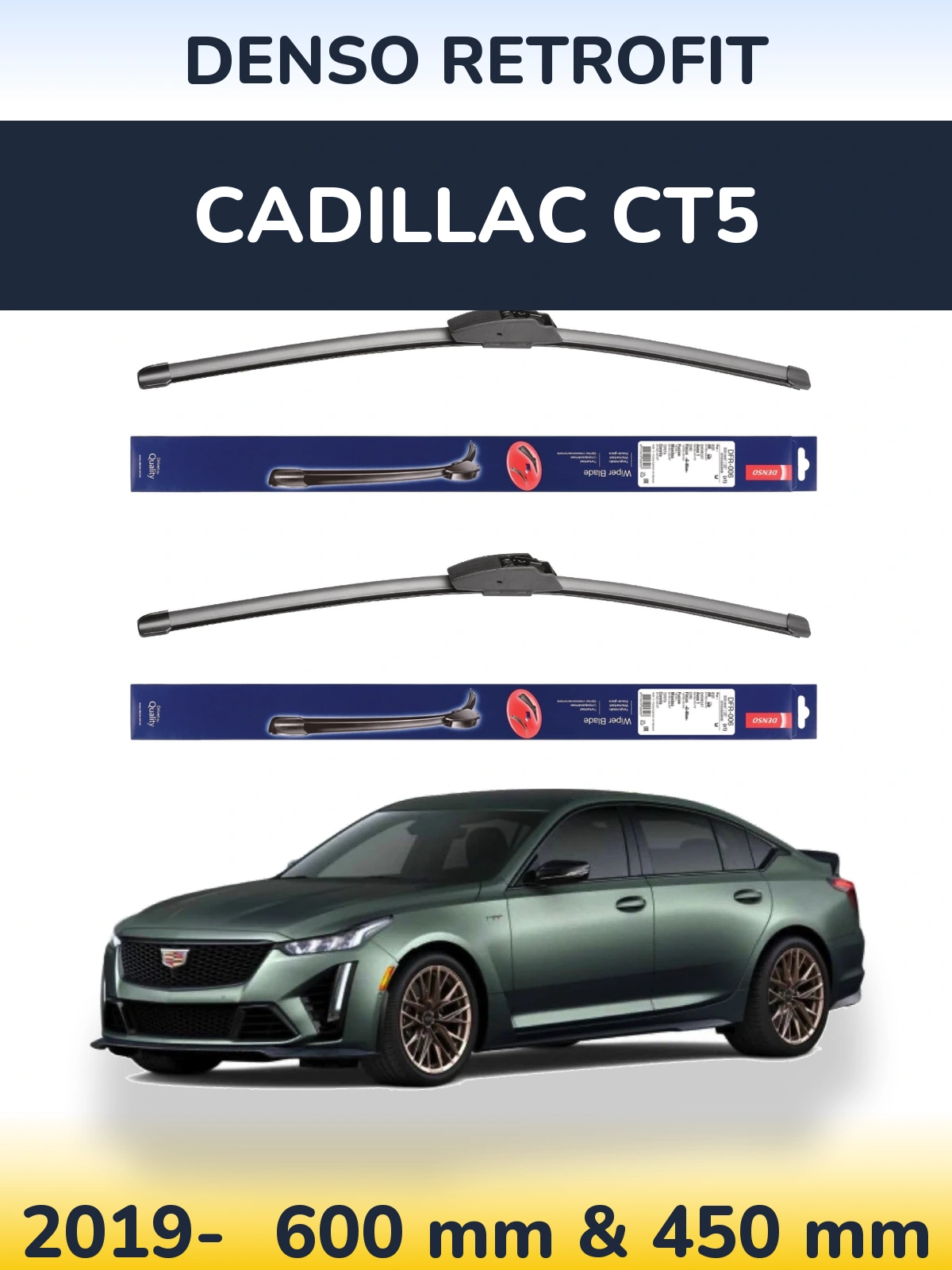 Komplet przednich wycieraczek Denso Retrofit 600 & 450 mm do Cadillac CT5 2019-2026