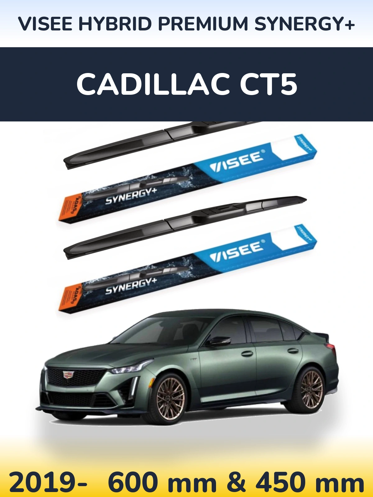 Комплект передних дворников VISEE HYBRID PREMIUM SYNERGY+ 600 & 450 мм для Cadillac CT5 2019-2026