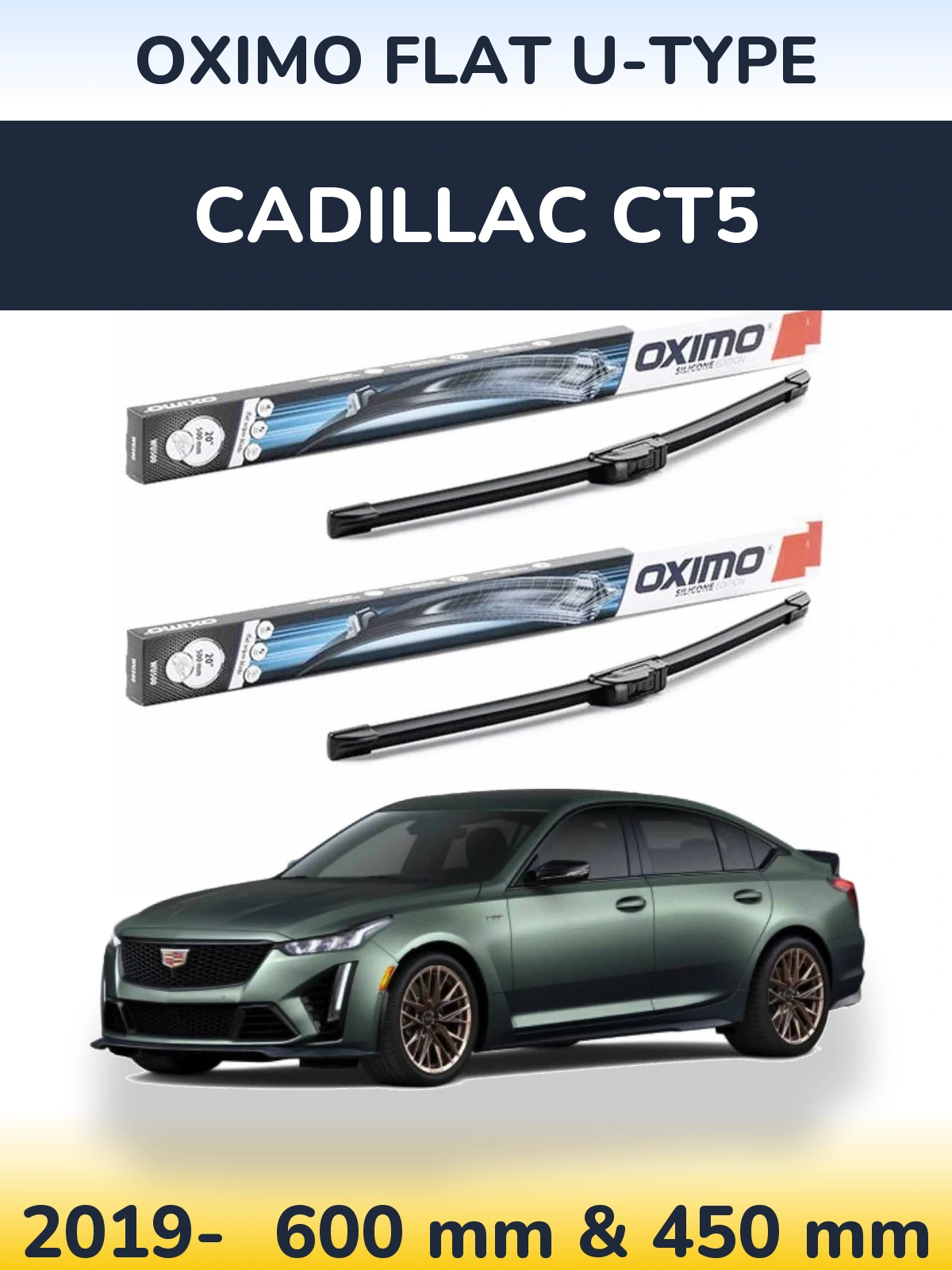 Komplet przednich wycieraczek Oximo Flat U-type 600 & 450 mm do Cadillac CT5 2019-2026