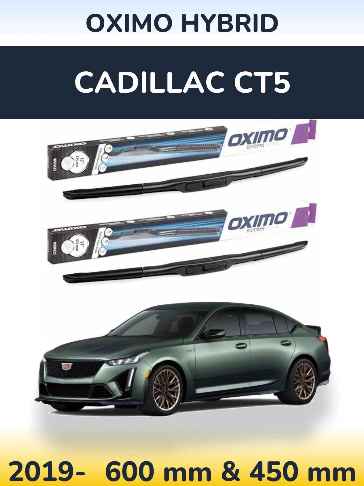 Комплект передних дворников Oximo Hybrid 600 & 450 мм для Cadillac CT5 2019-2026
