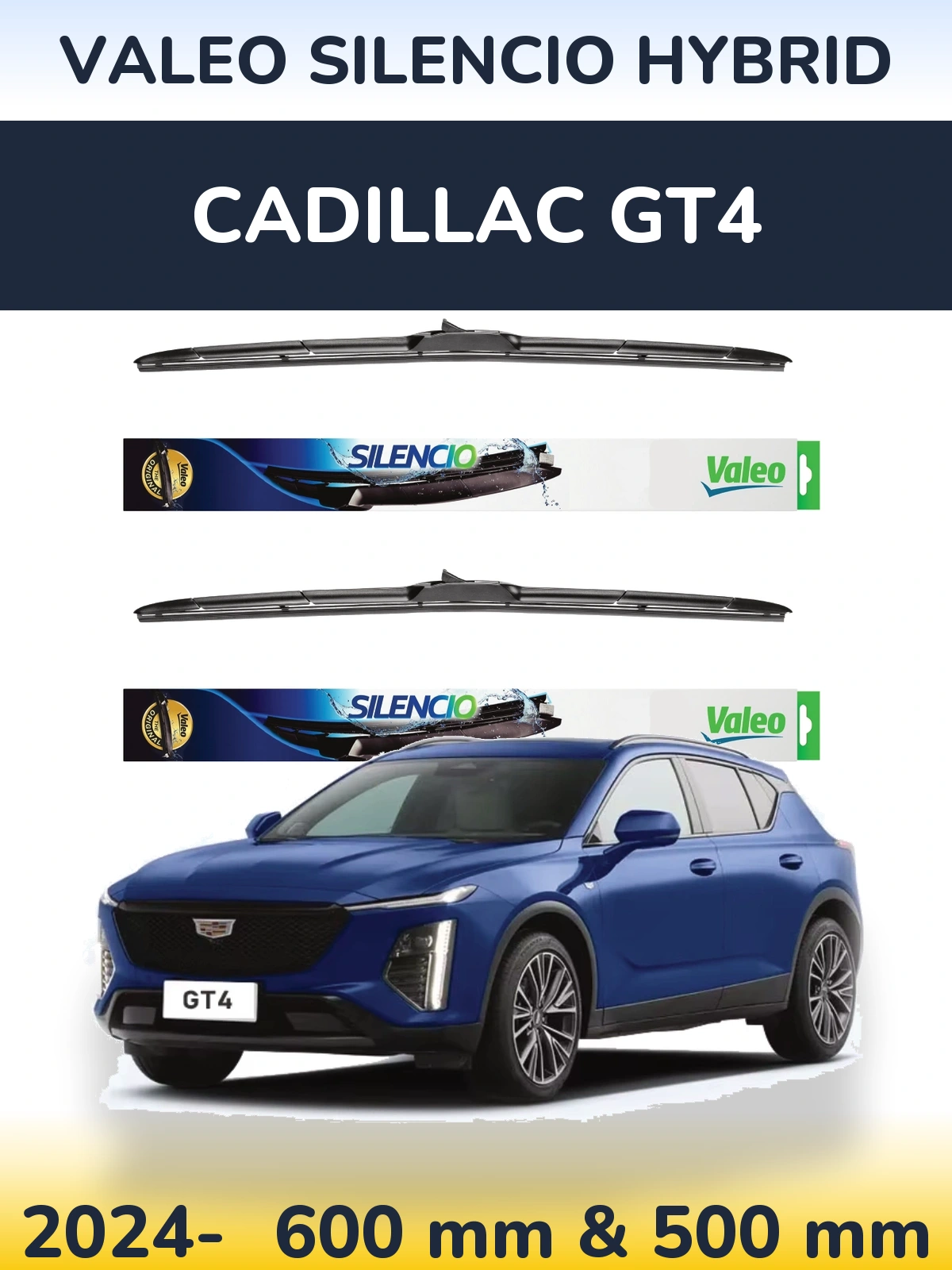 Komplet przednich wycieraczek Valeo Silencio Hybrid 600 & 500 mm do Cadillac GT4 2024-2026