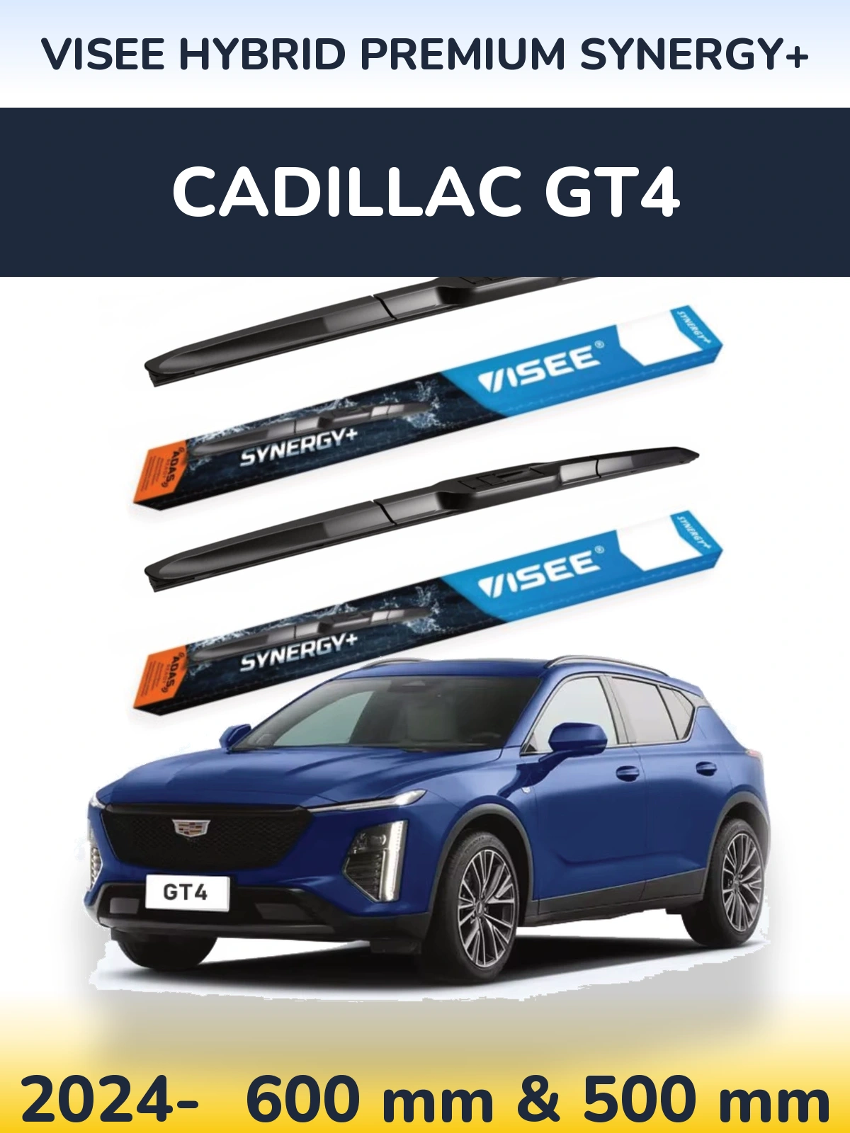 Komplet przednich wycieraczek VISEE HYBRID PREMIUM SYNERGY+ 600 & 500 mm do Cadillac GT4 2024-2026
