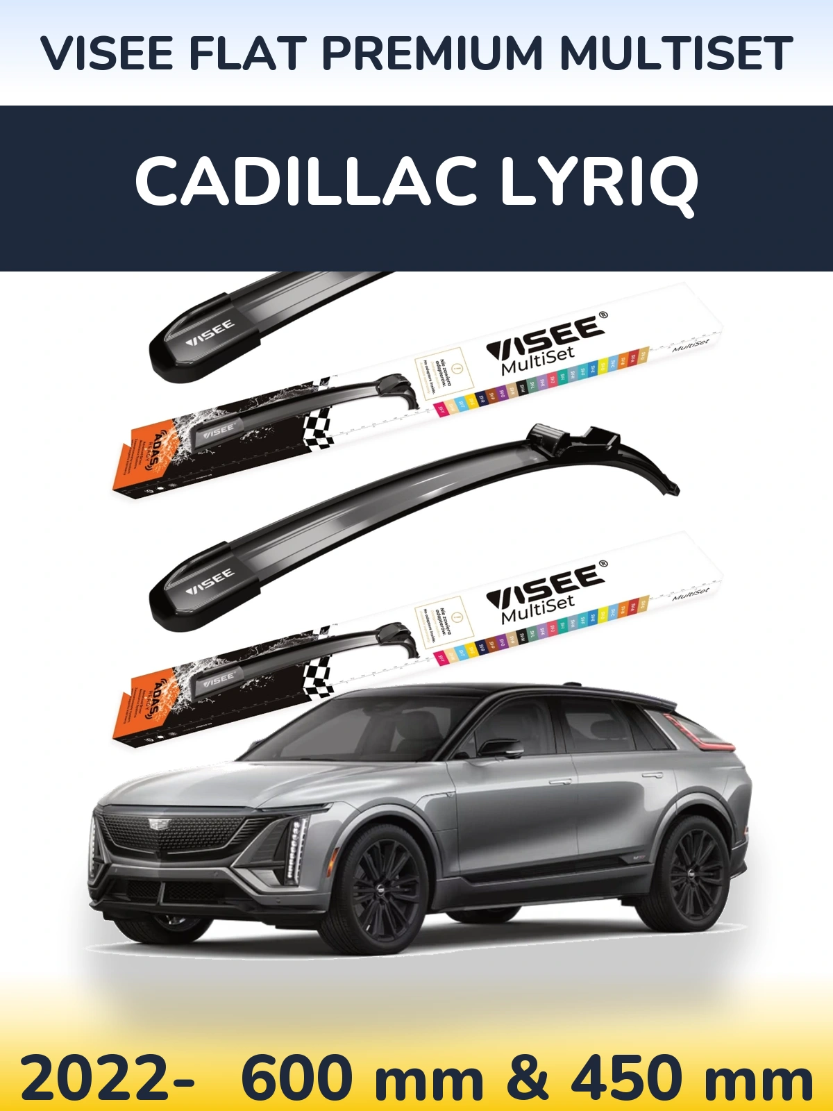 Komplet przednich wycieraczek VISEE FLAT PREMIUM MultiSet 600 & 450 mm do Cadillac Lyriq 2022-2026