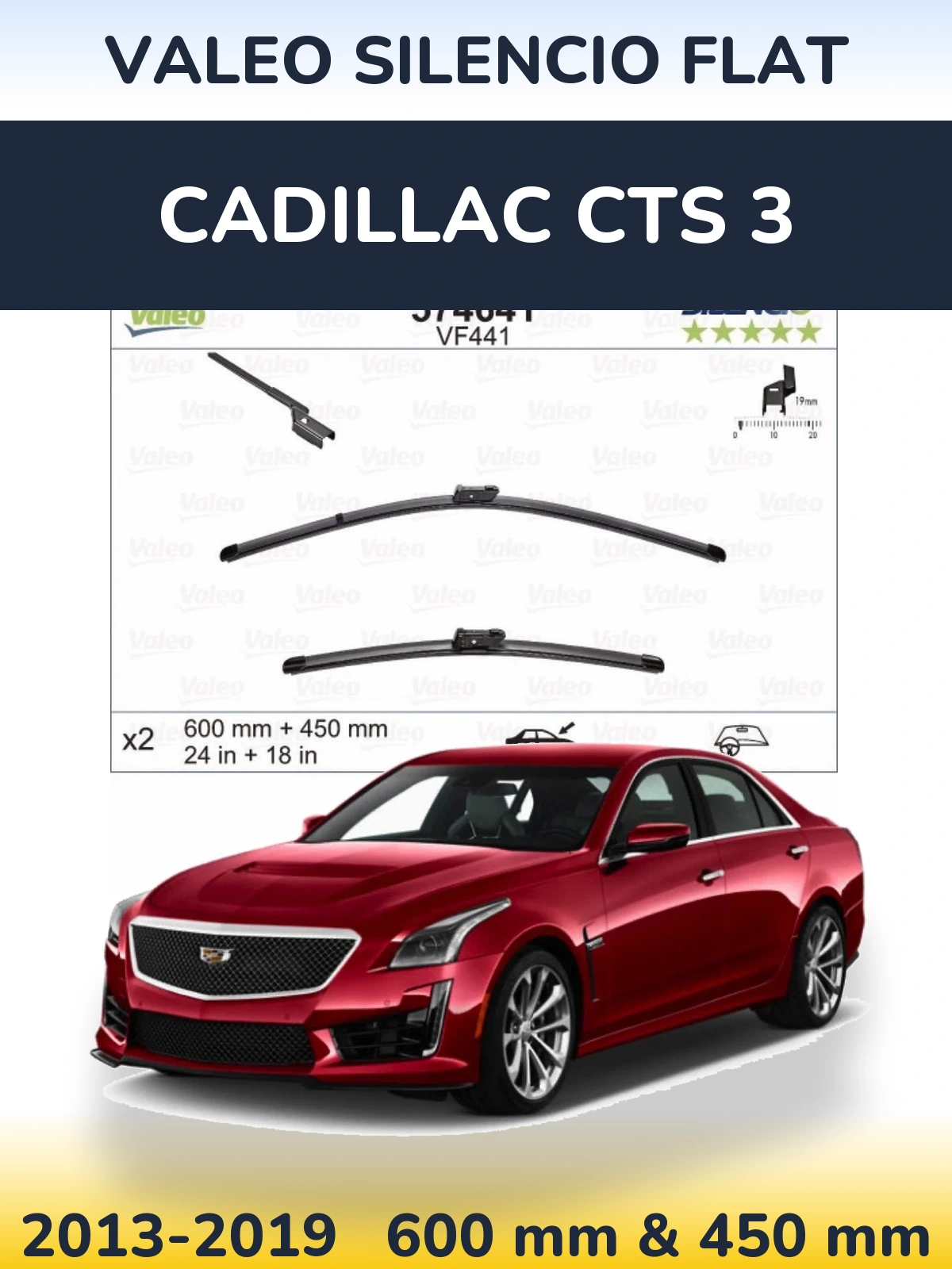 Komplet przednich wycieraczek Valeo Silencio Flat 600 & 450 mm do Cadillac CTS 3 2013-2019