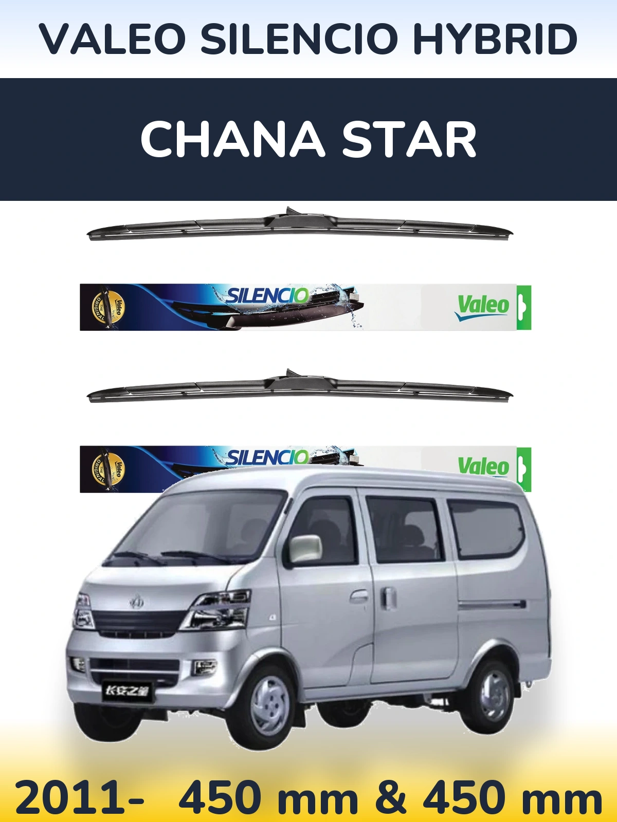 Komplet przednich wycieraczek Valeo Silencio Hybrid 450 & 450 mm do Chana Star 2011-2026