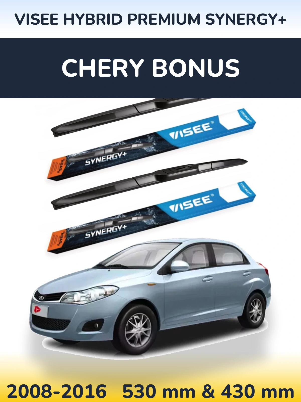 Komplet przednich wycieraczek VISEE HYBRID PREMIUM SYNERGY+ 530 & 430 mm do Chery Bonus 2008-2016