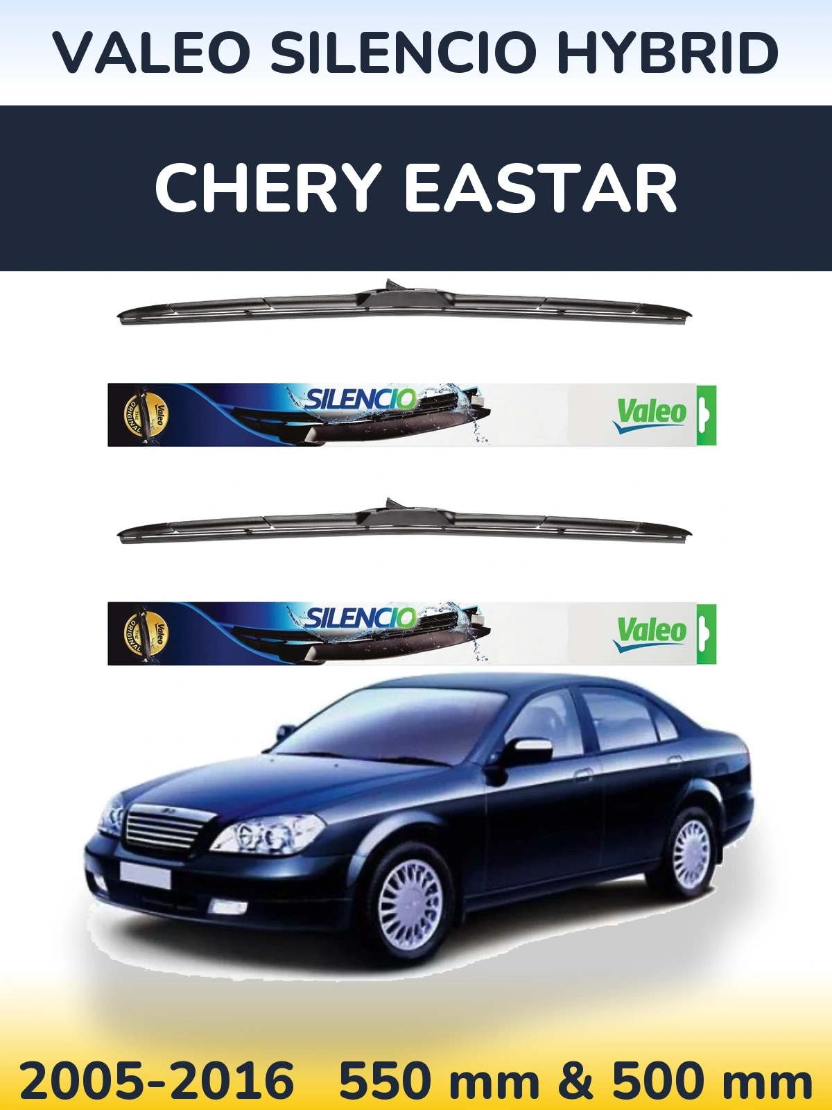 Комплект передних дворников Valeo Silencio Hybrid 550 & 500 мм для Chery Eastar 2005-2016