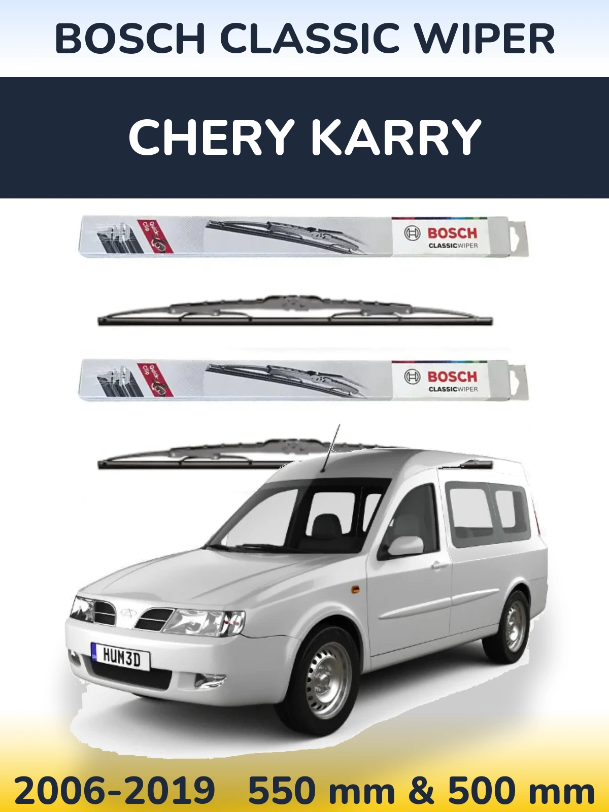 Komplet przednich wycieraczek BOSCH Classic Wiper 550 & 500 mm do Chery Karry 2006-2019