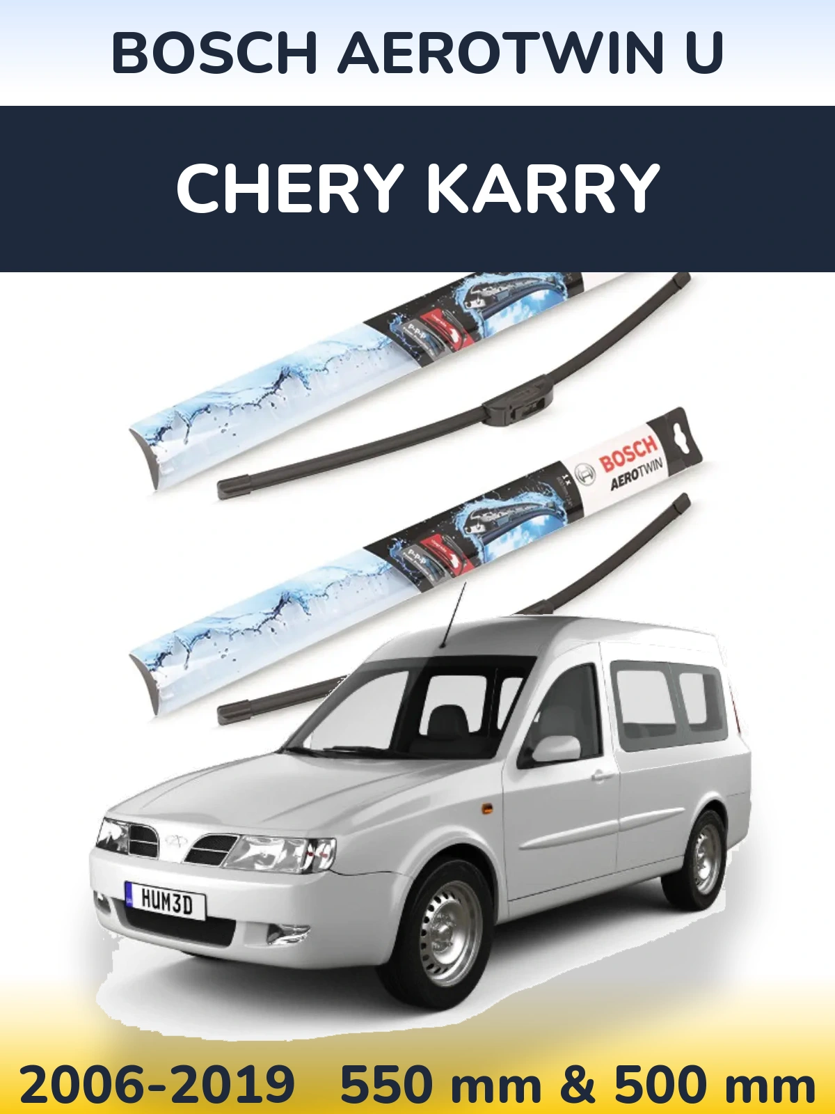 Komplet przednich wycieraczek BOSCH AeroTwin U 550 & 500 mm do Chery Karry 2006-2019