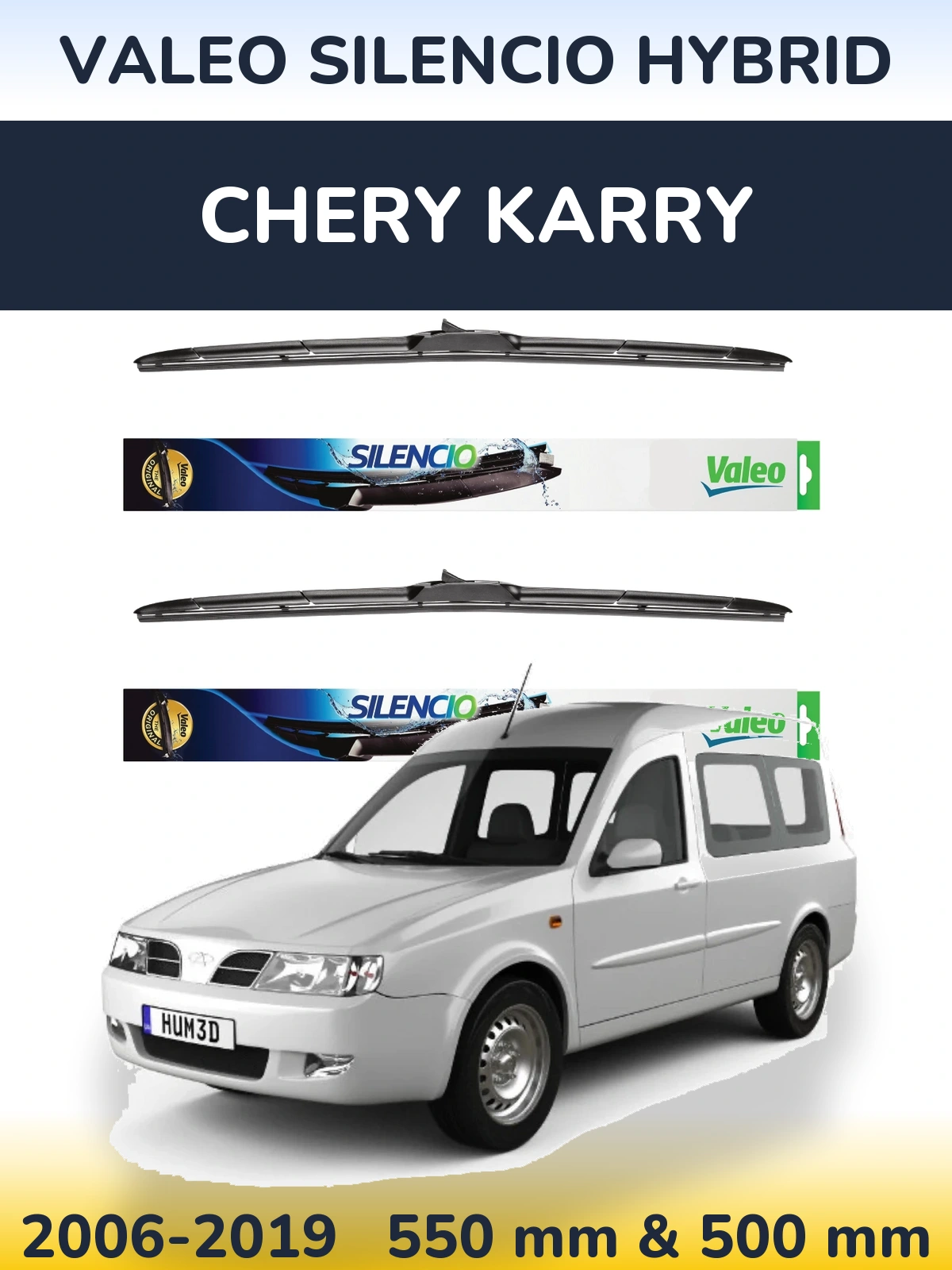 Komplet przednich wycieraczek Valeo Silencio Hybrid 550 & 500 mm do Chery Karry 2006-2019