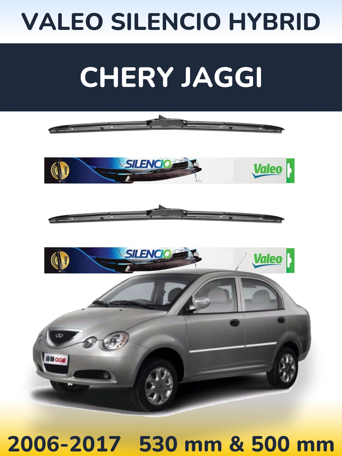 Komplet przednich wycieraczek Valeo Silencio Hybrid 530 & 500 mm do Chery Jaggi 2006-2017