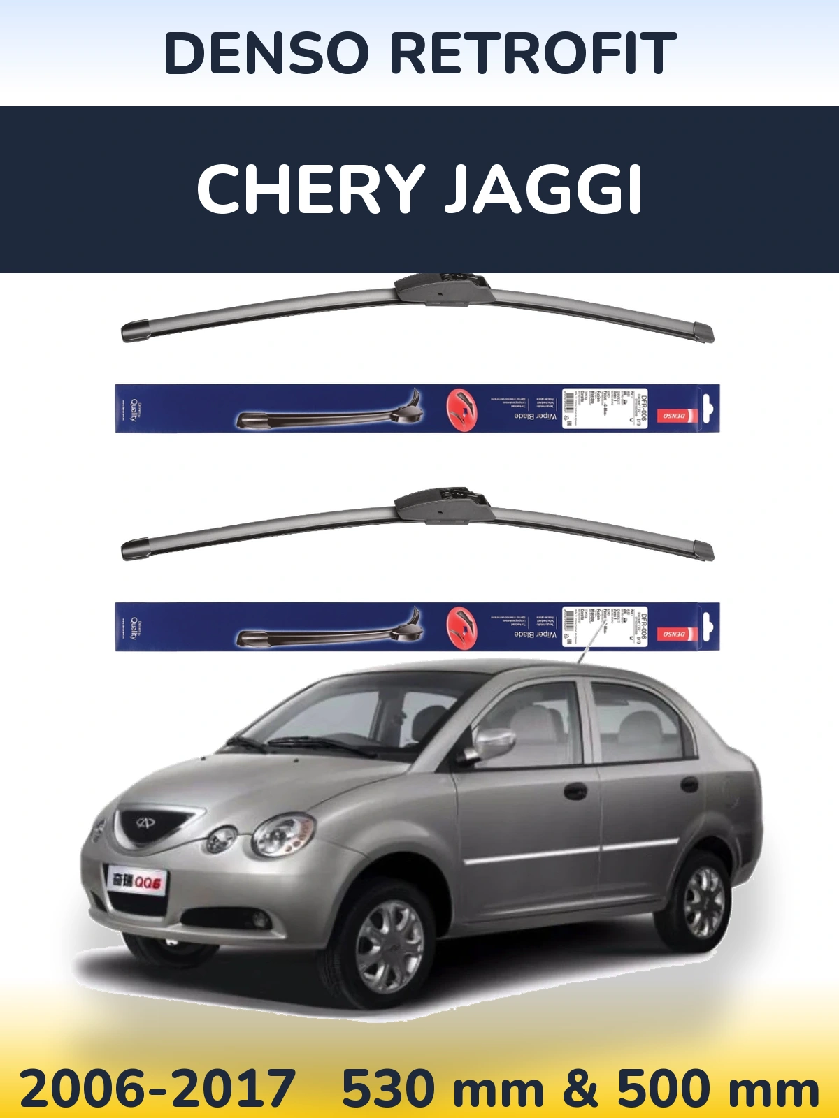 Komplet przednich wycieraczek Denso Retrofit 530 & 500 mm do Chery Jaggi 2006-2017