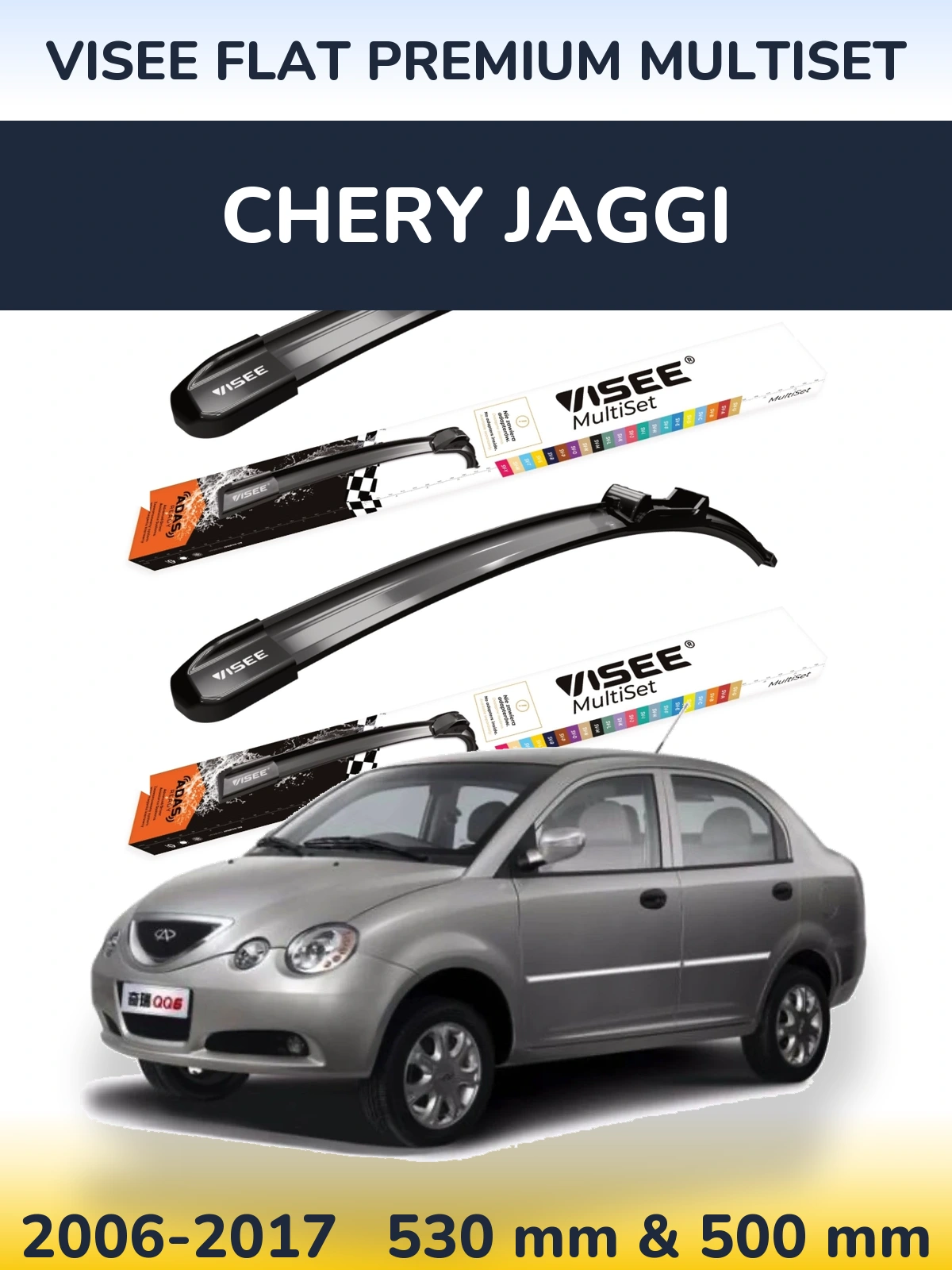 Front wiper blade set VISEE FLAT PREMIUM MultiSet 530 & 500 mm for Chery Jaggi 2006-2017