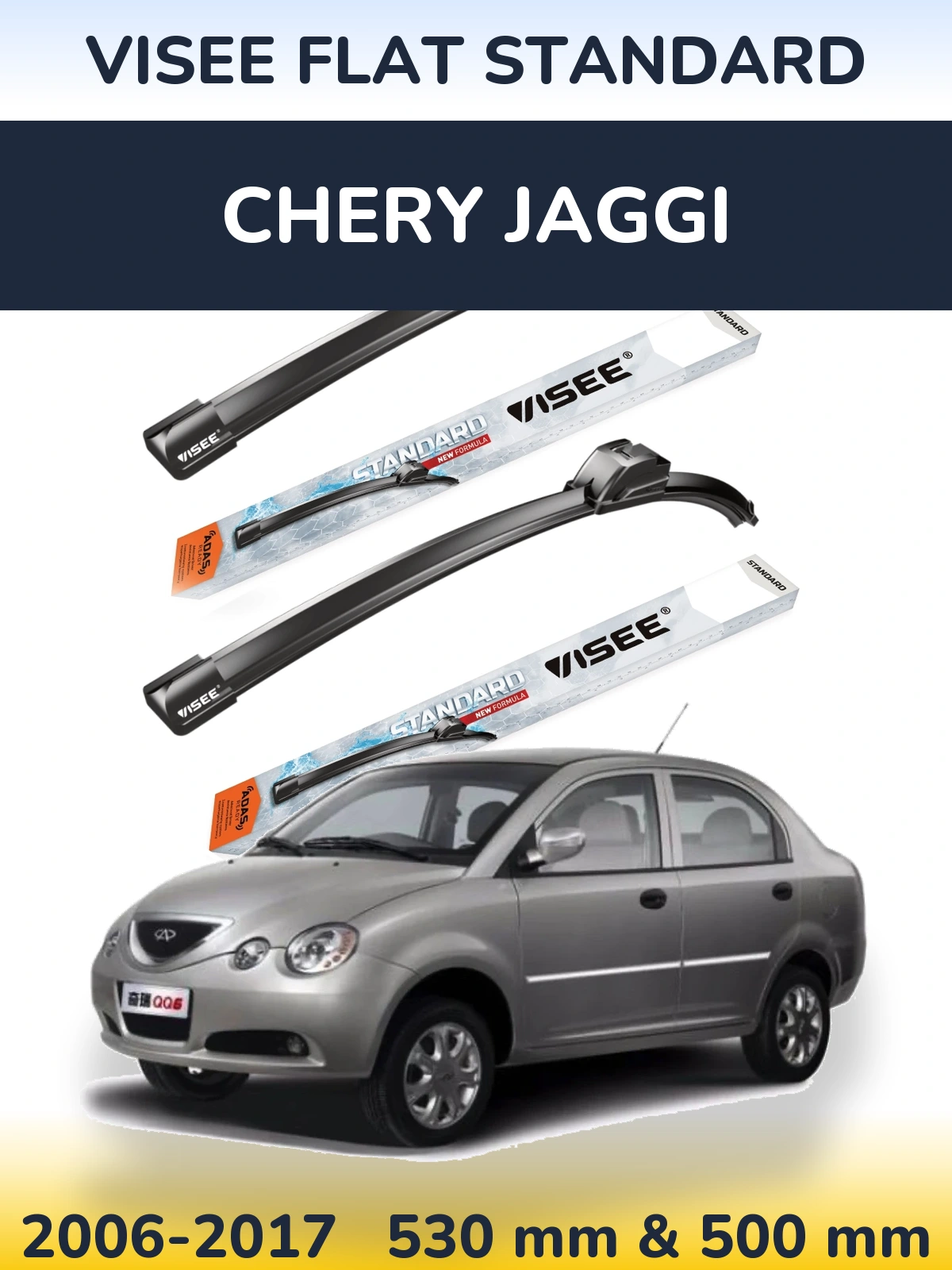 Komplet przednich wycieraczek VISEE FLAT STANDARD 530 & 500 mm do Chery Jaggi 2006-2017