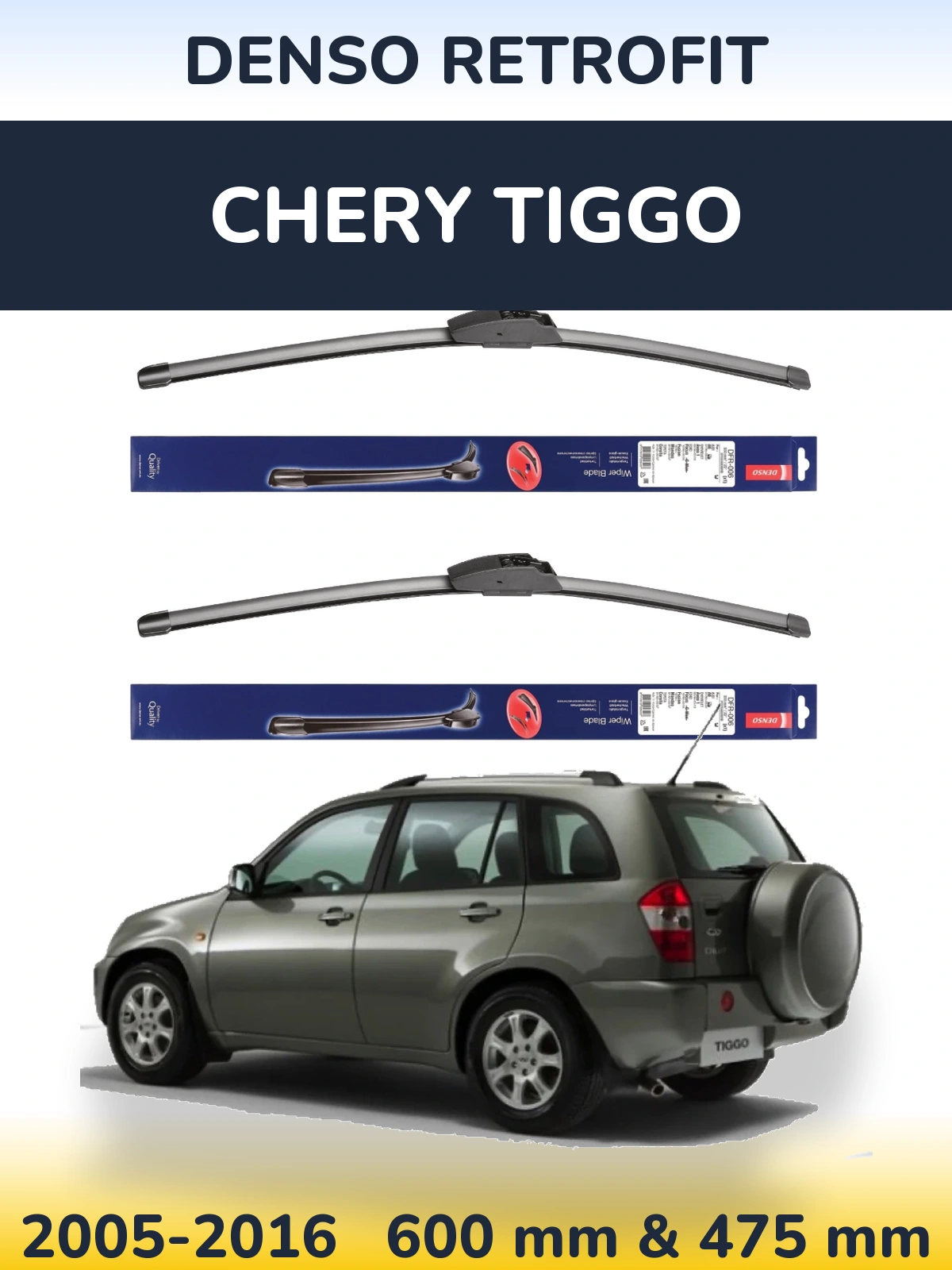 Komplet przednich wycieraczek Denso Retrofit 600 & 475 mm do Chery Tiggo 2005-2016