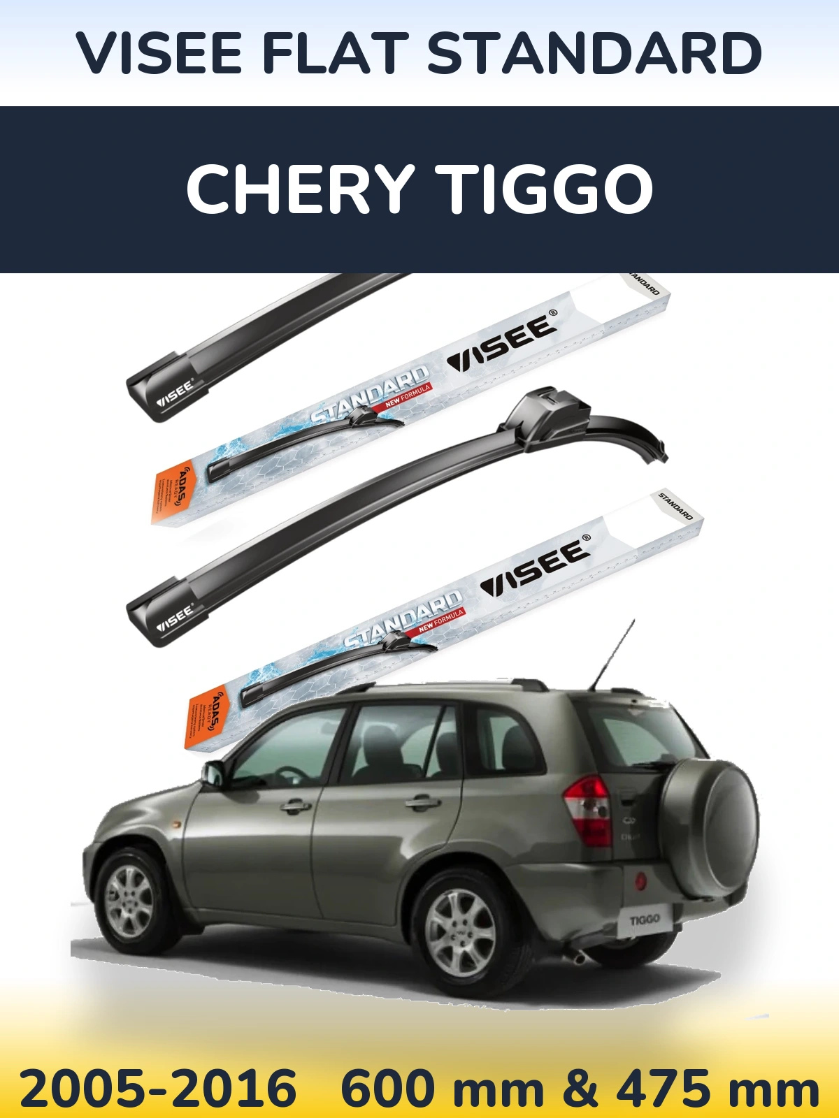Komplet przednich wycieraczek VISEE FLAT STANDARD 600 & 475 mm do Chery Tiggo 2005-2016