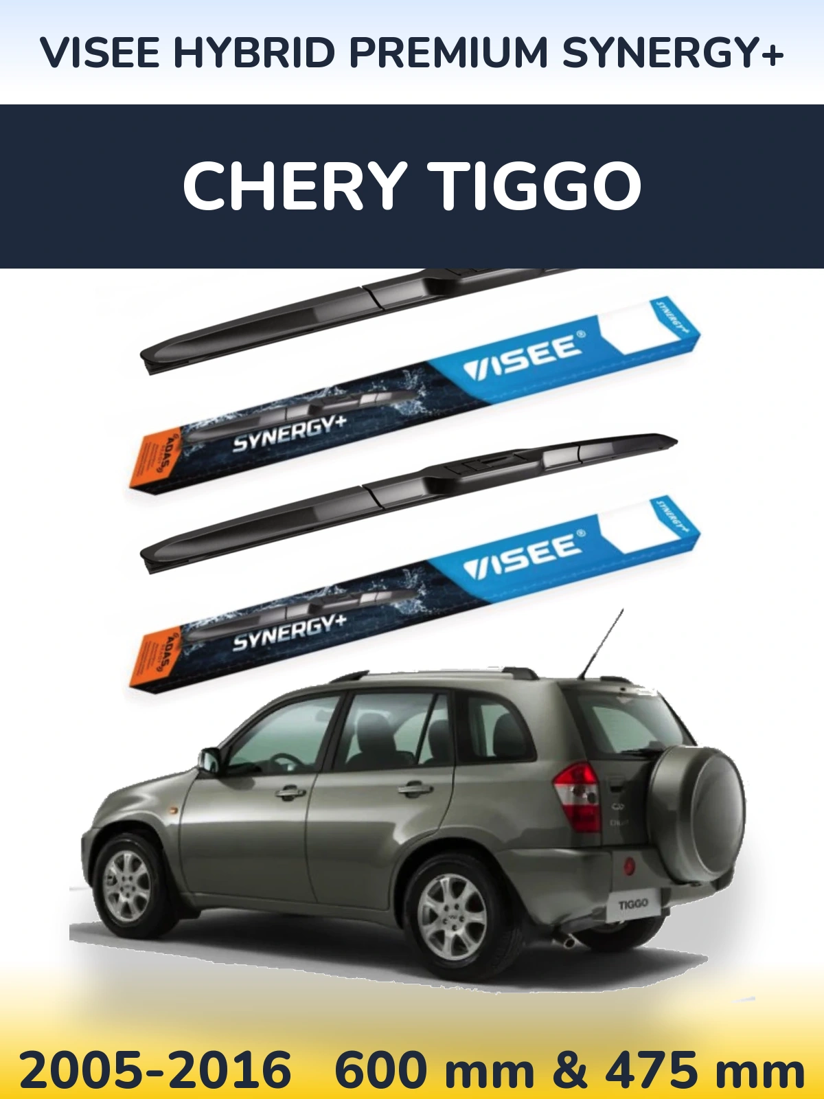 Komplet przednich wycieraczek VISEE HYBRID PREMIUM SYNERGY+ 600 & 475 mm do Chery Tiggo 2005-2016
