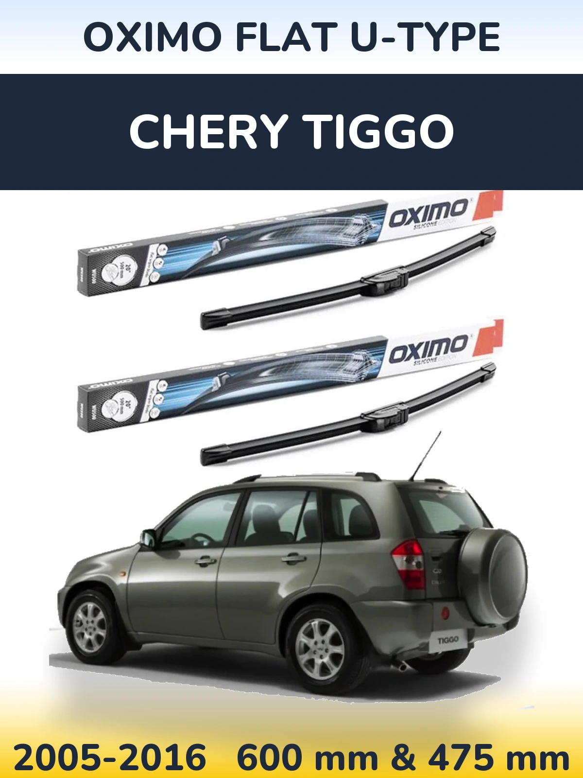 Komplet przednich wycieraczek Oximo Flat U-type 600 & 475 mm do Chery Tiggo 2005-2016
