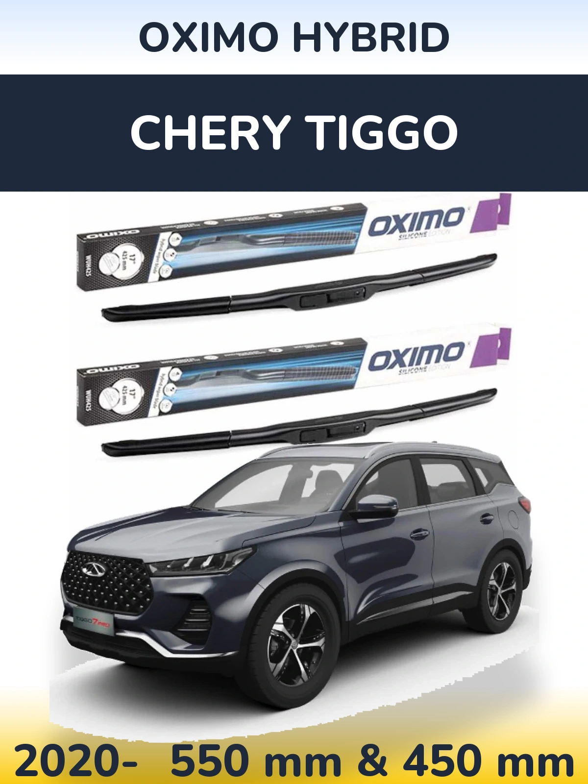 Komplet przednich wycieraczek Oximo Hybrid 550 & 450 mm do Chery Tiggo 2020-2026