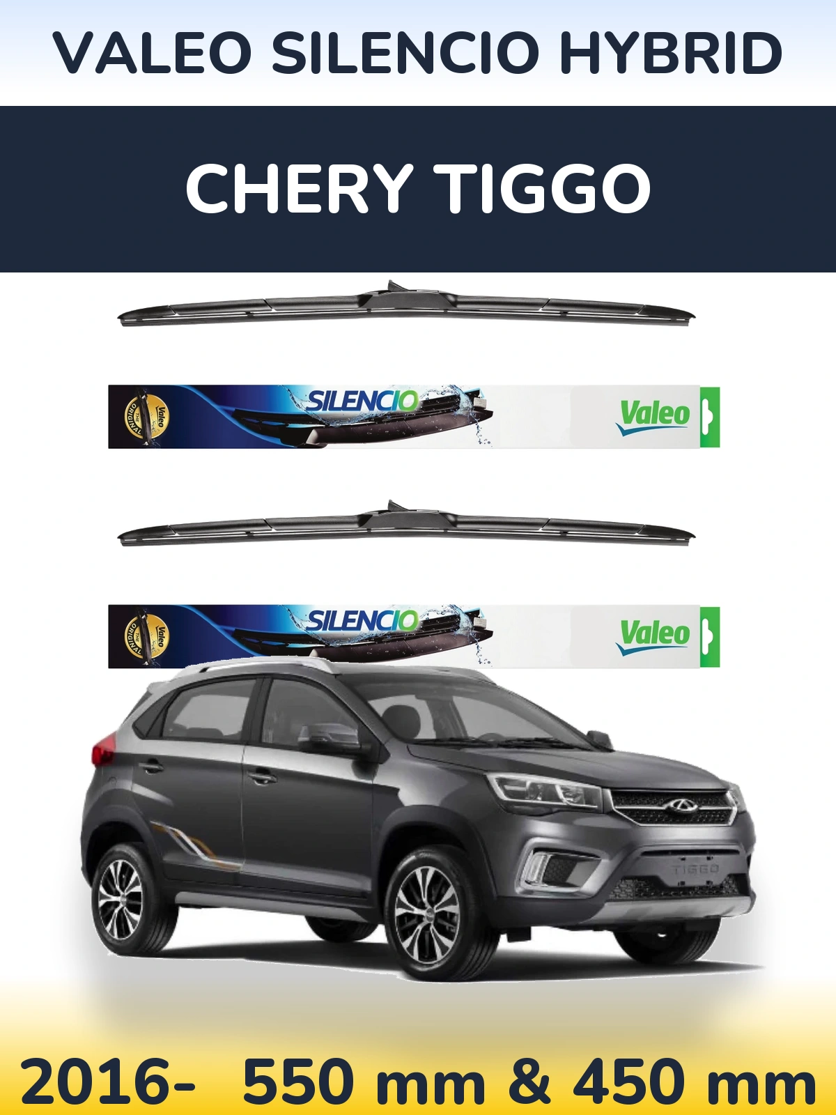 Komplet przednich wycieraczek Valeo Silencio Hybrid 550 & 450 mm do Chery Tiggo 2016-2026