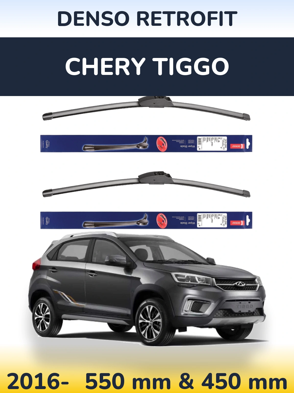 Komplet przednich wycieraczek Denso Retrofit 550 & 450 mm do Chery Tiggo 2016-2026