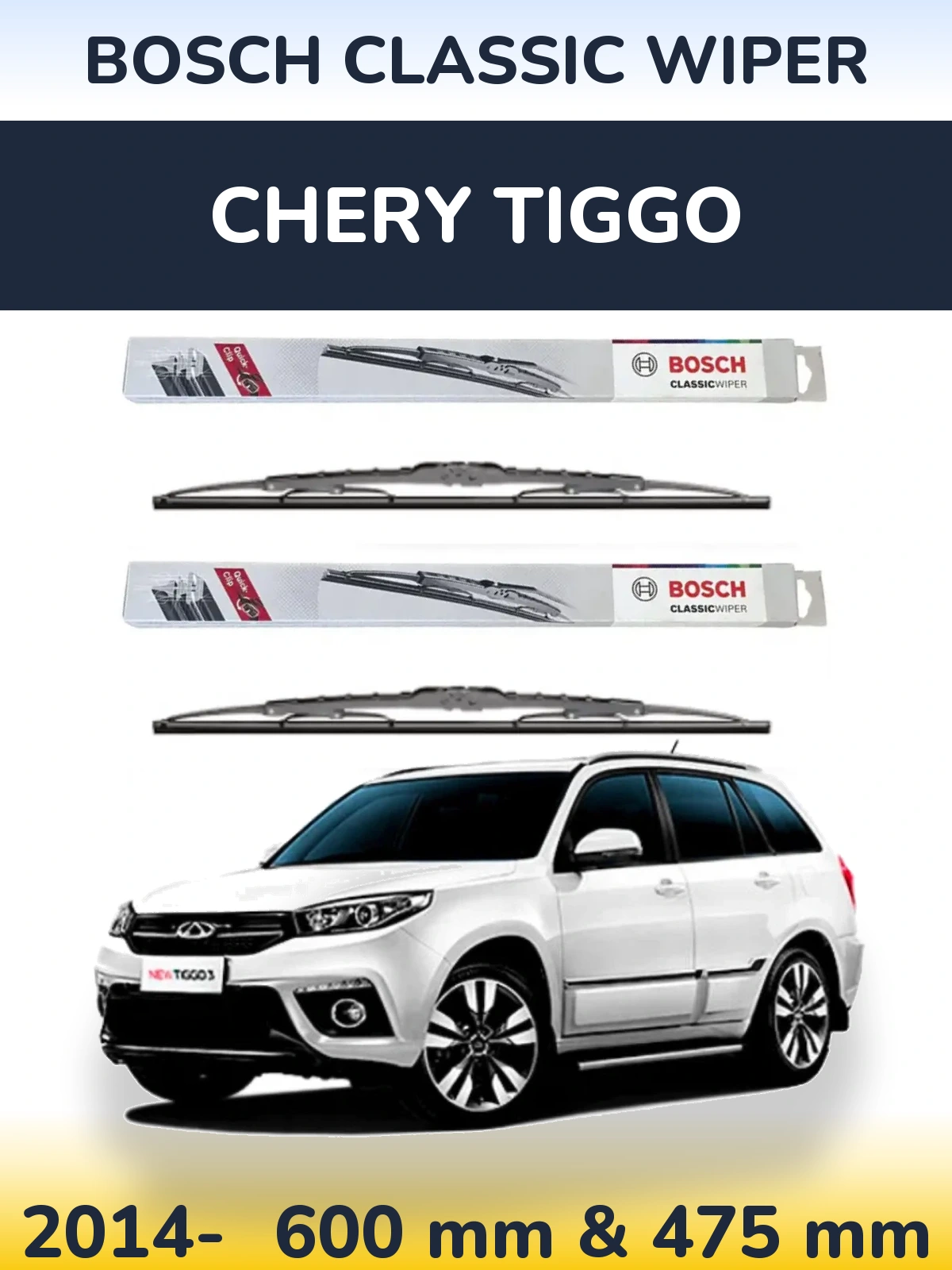 Komplet przednich wycieraczek BOSCH Classic Wiper 600 & 475 mm do Chery Tiggo 2014-2026